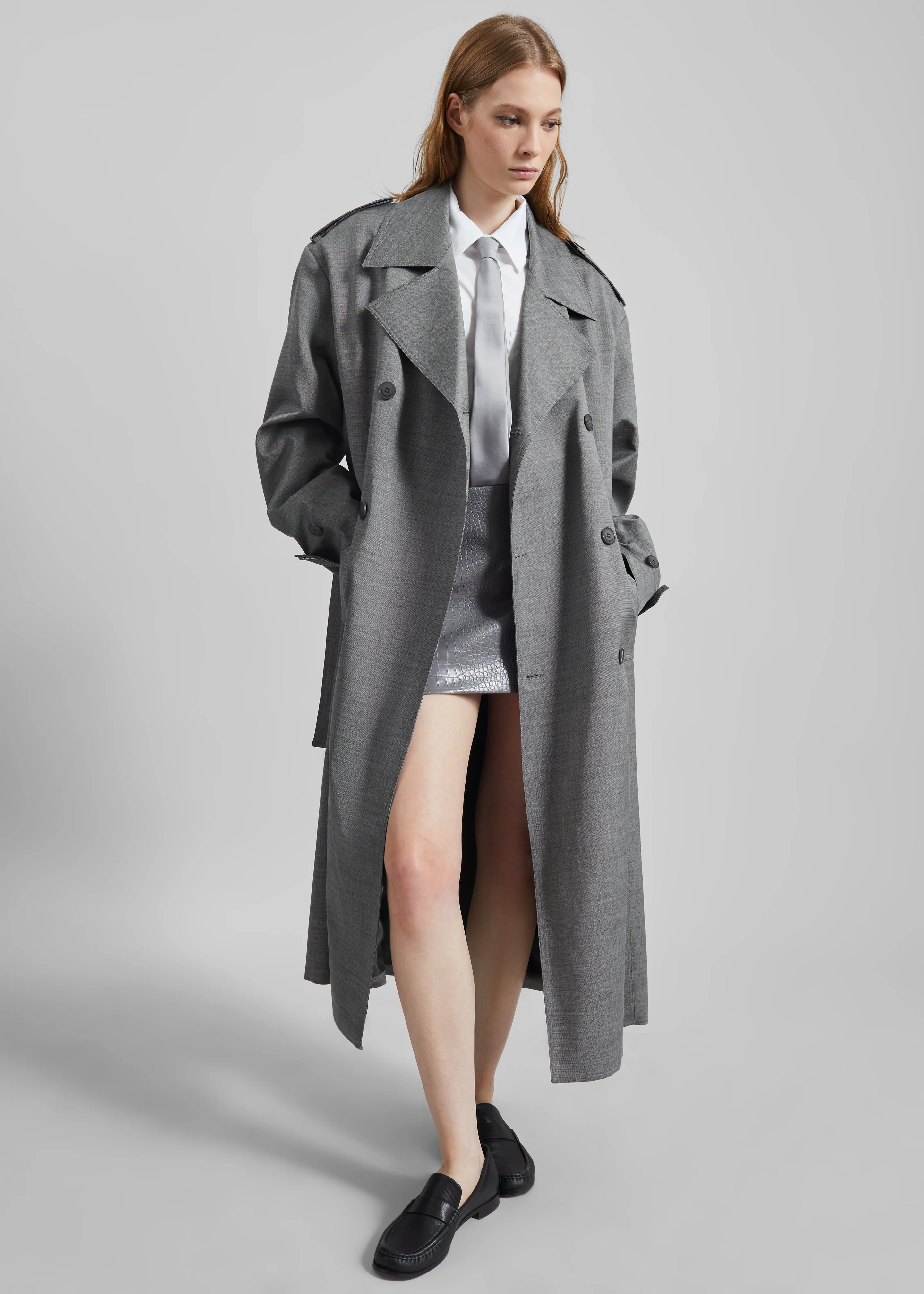 Leona Croc Faux Leather Mini Skirt - Grey - Image 4