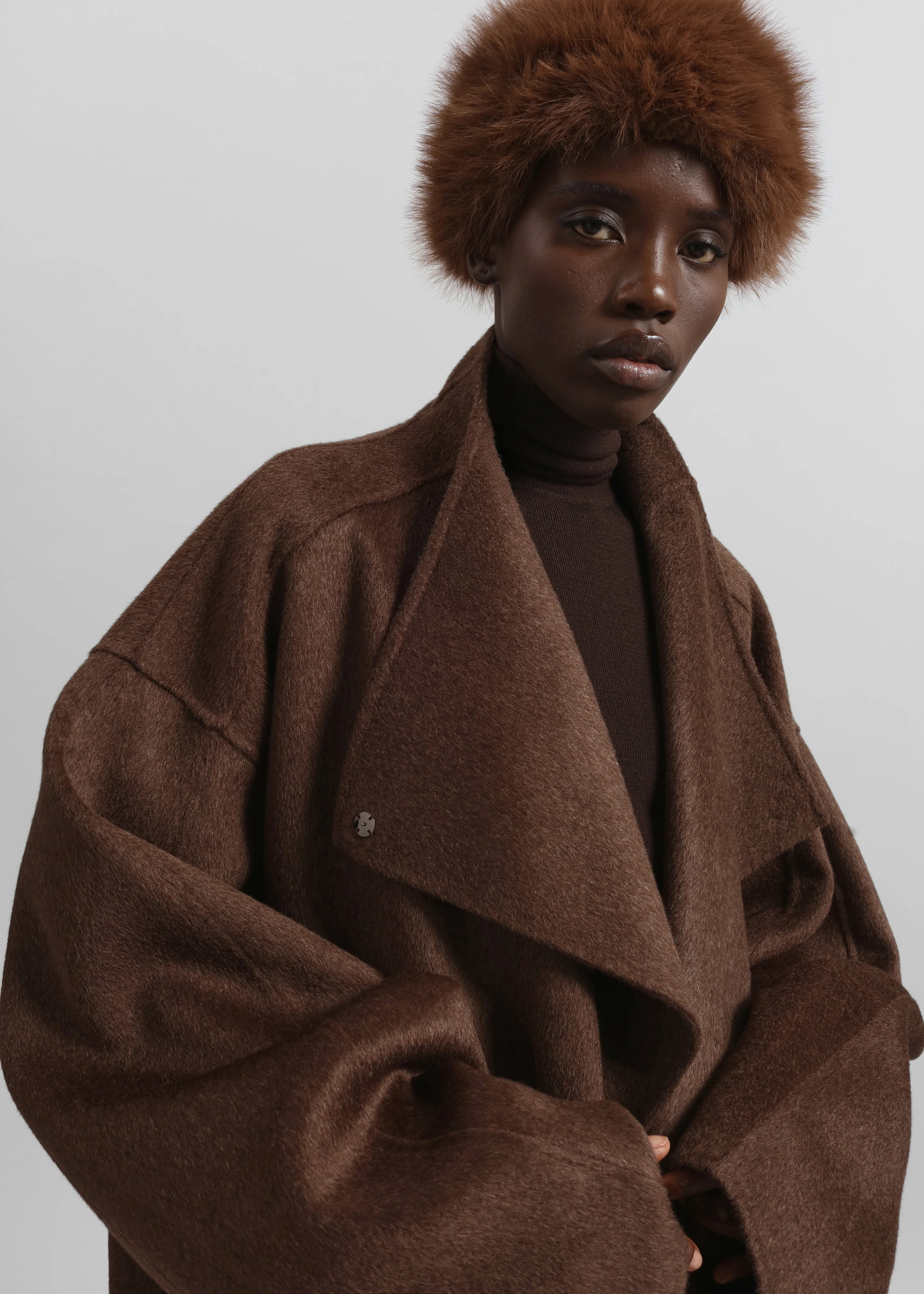 Leroy Funnel Neck Wool Coat - Brown Melange - Image 5