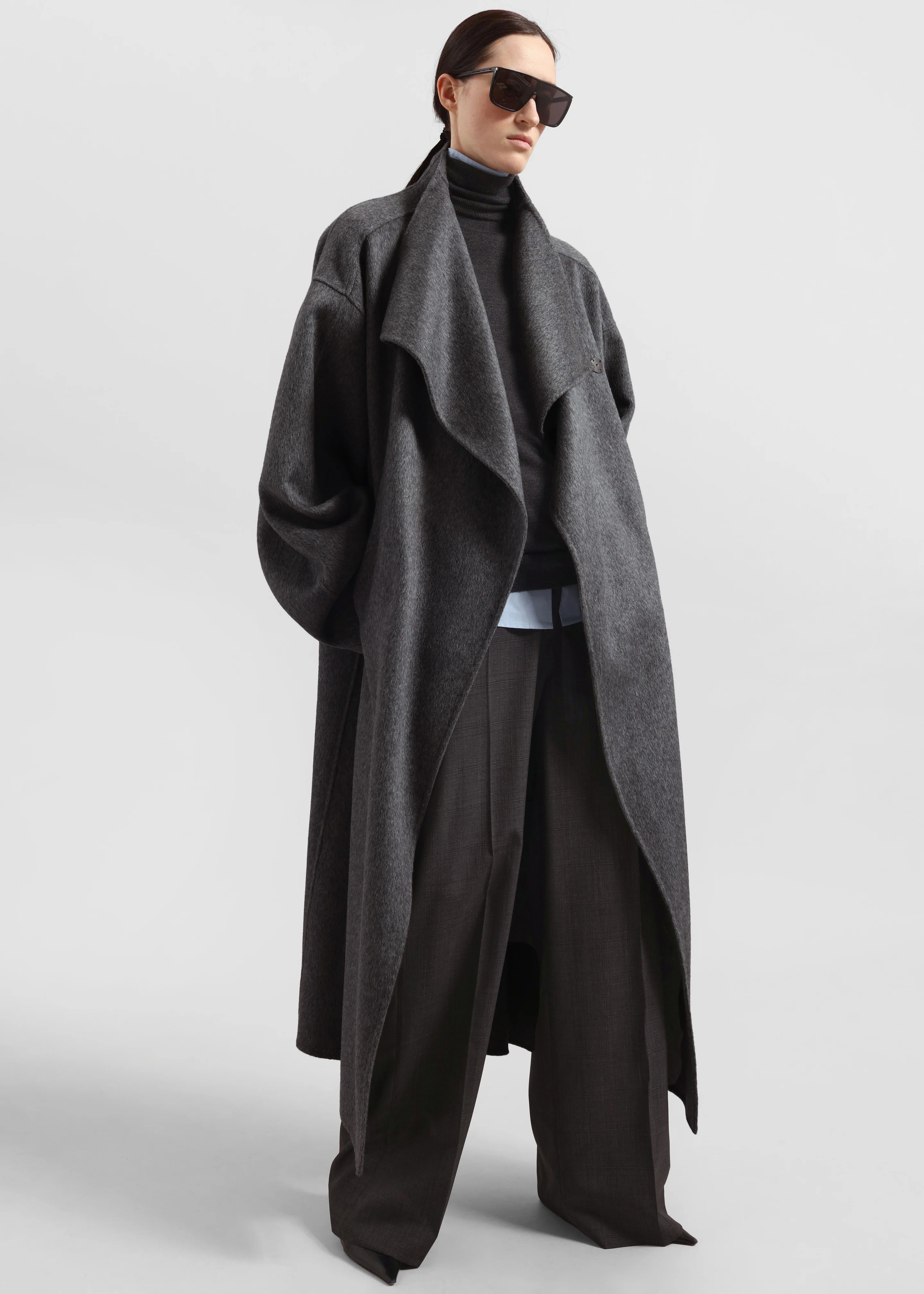 Leroy Funnel Neck Wool Coat - Dark Grey Melange - Image 4