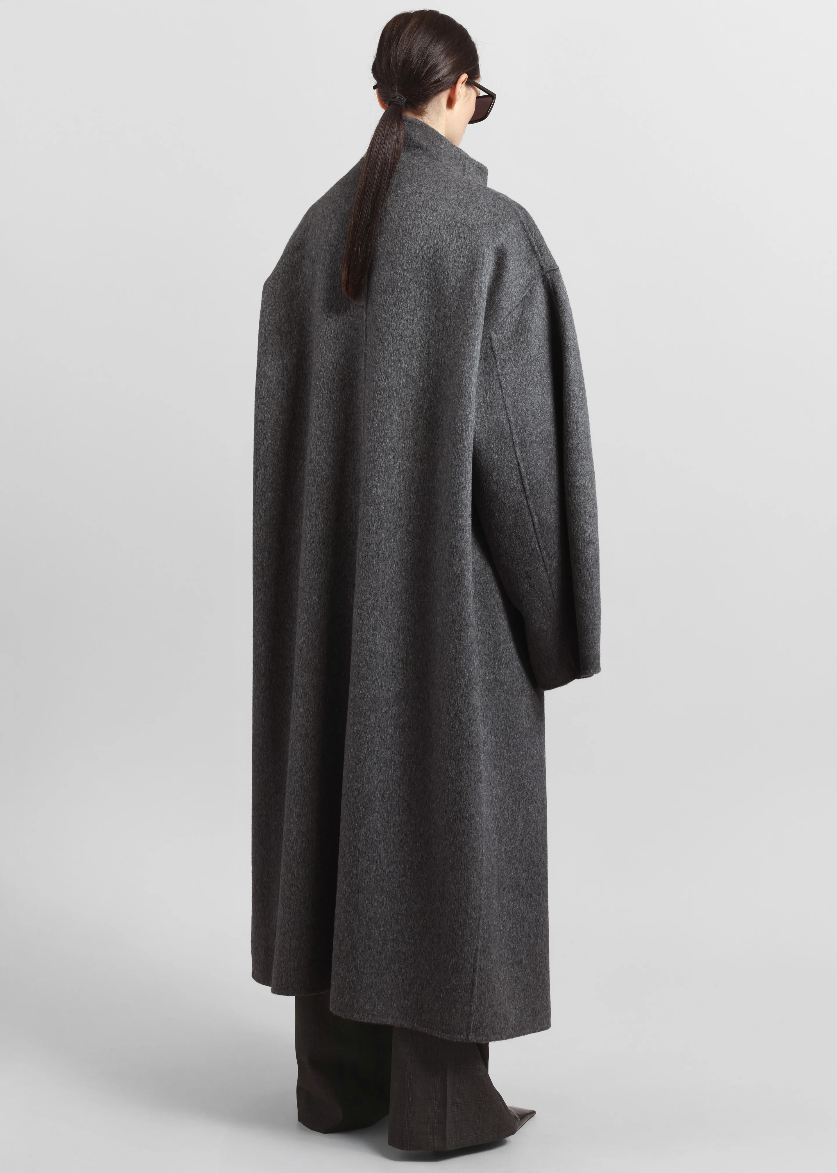 Leroy Funnel Neck Wool Coat - Dark Grey Melange - Image 6