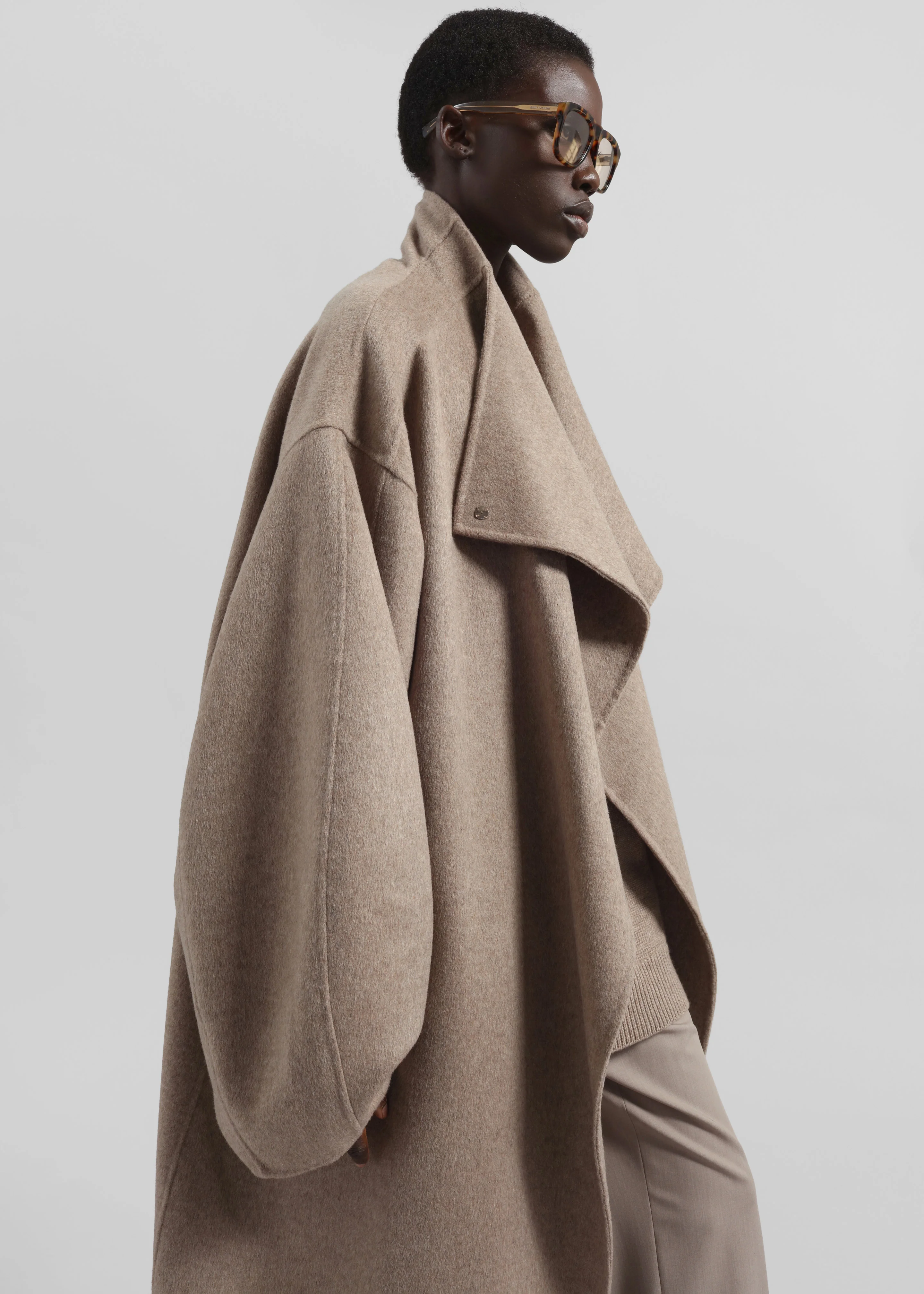 Leroy Funnel Neck Wool Coat - Taupe Melange - Image 5