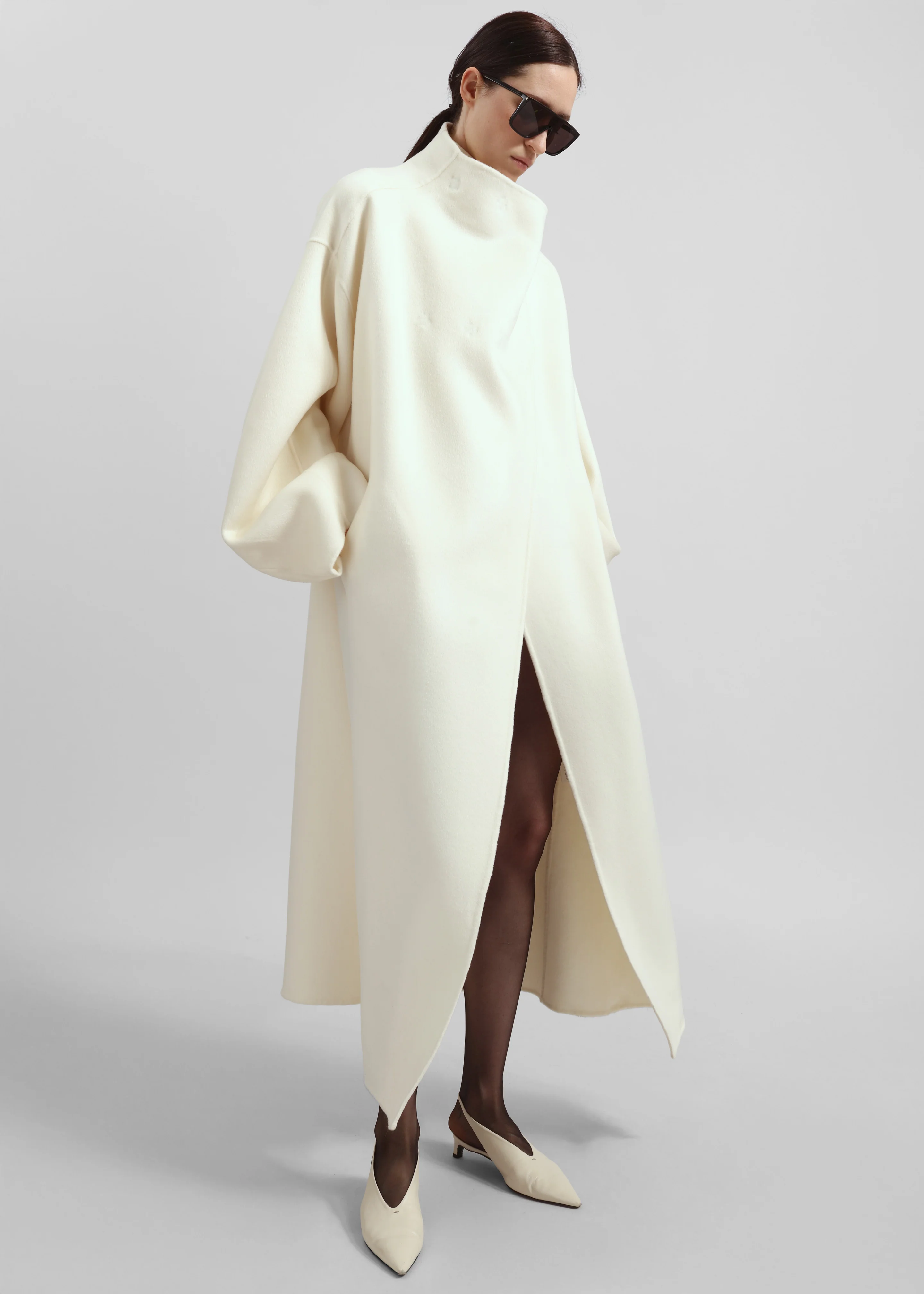 Leroy Funnel Neck Wool Coat - White - Image 4