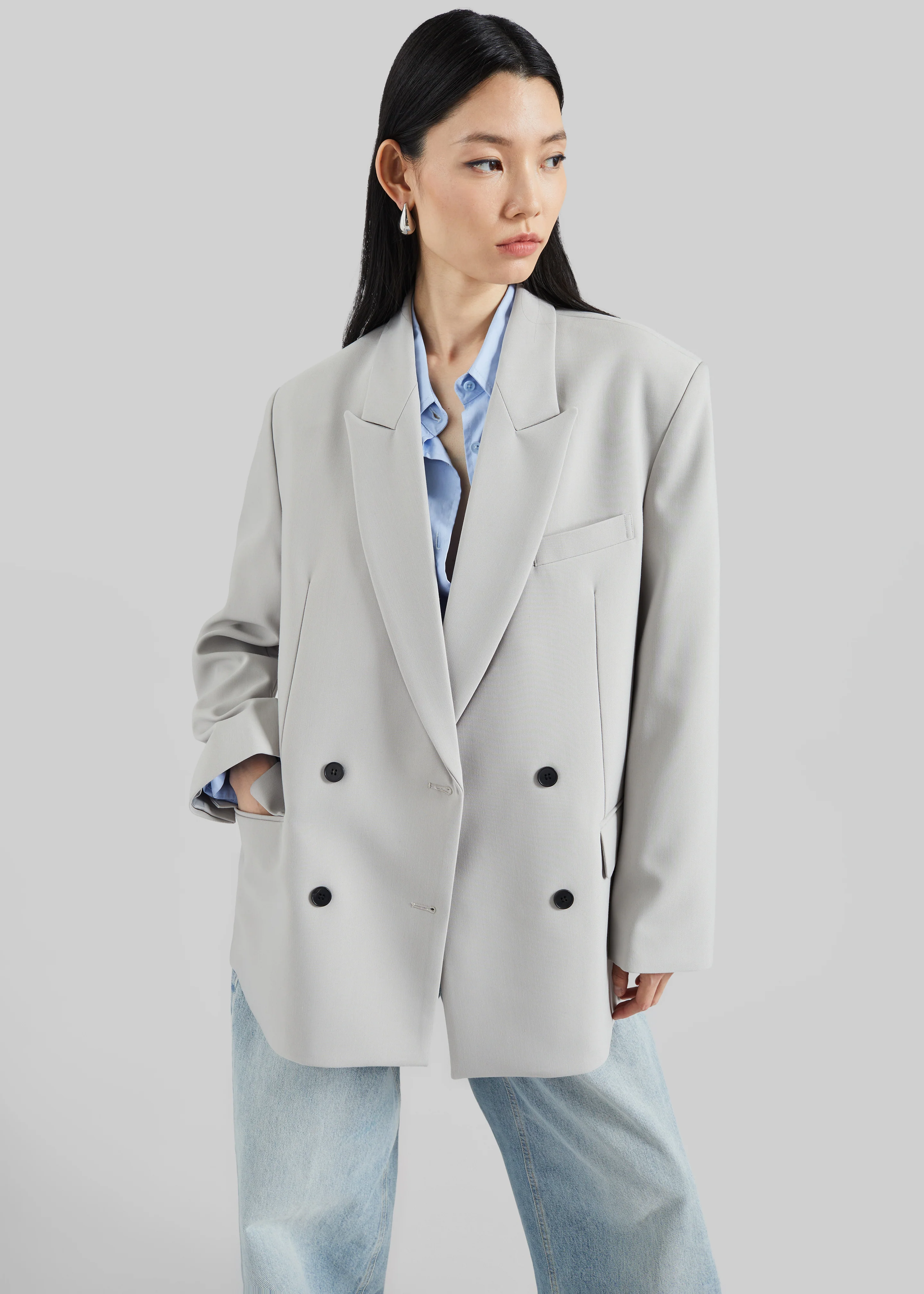 Leven Double-Breasted Blazer - Light Grey - Image 2