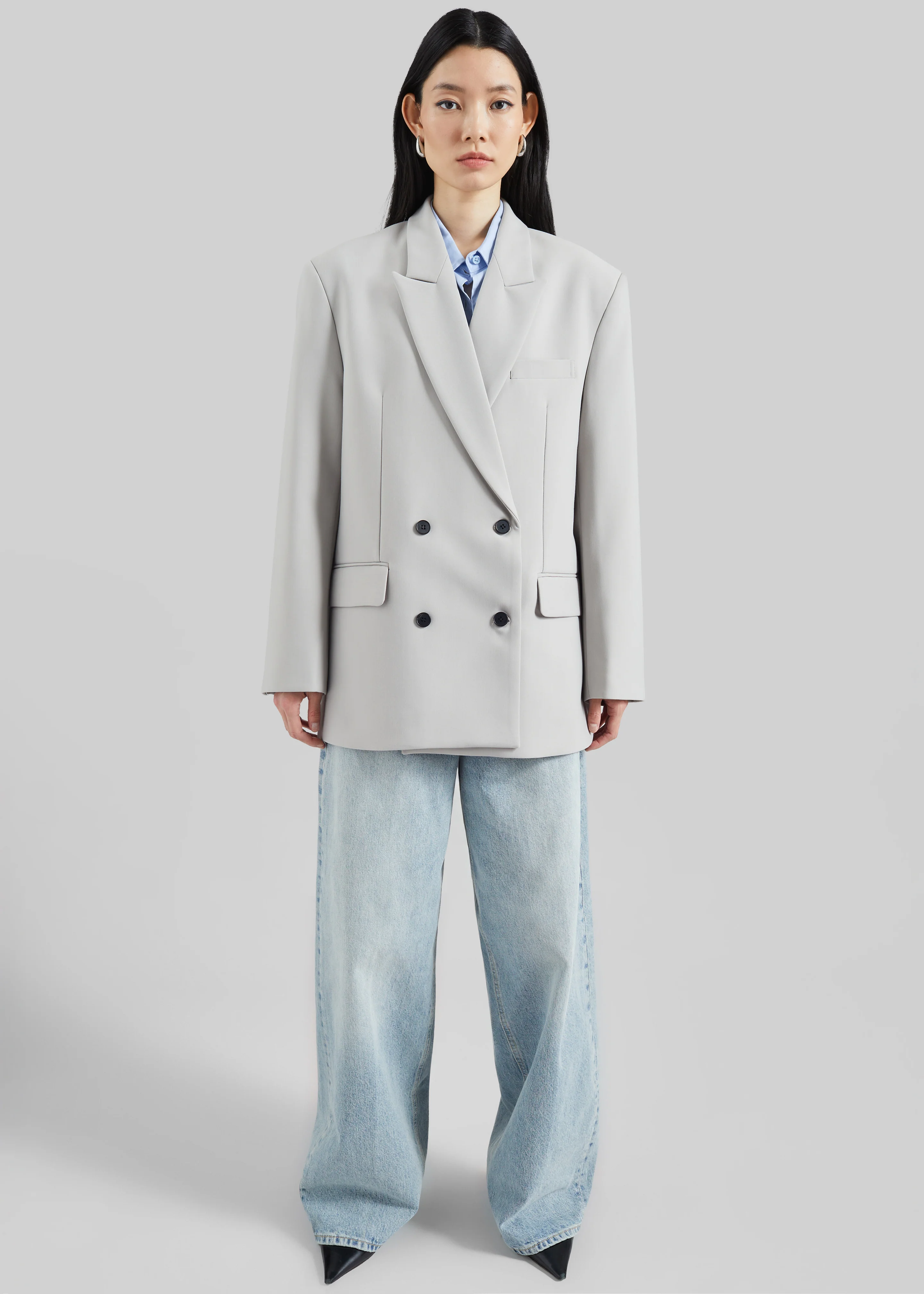 Leven Double-Breasted Blazer - Light Grey - Image 3