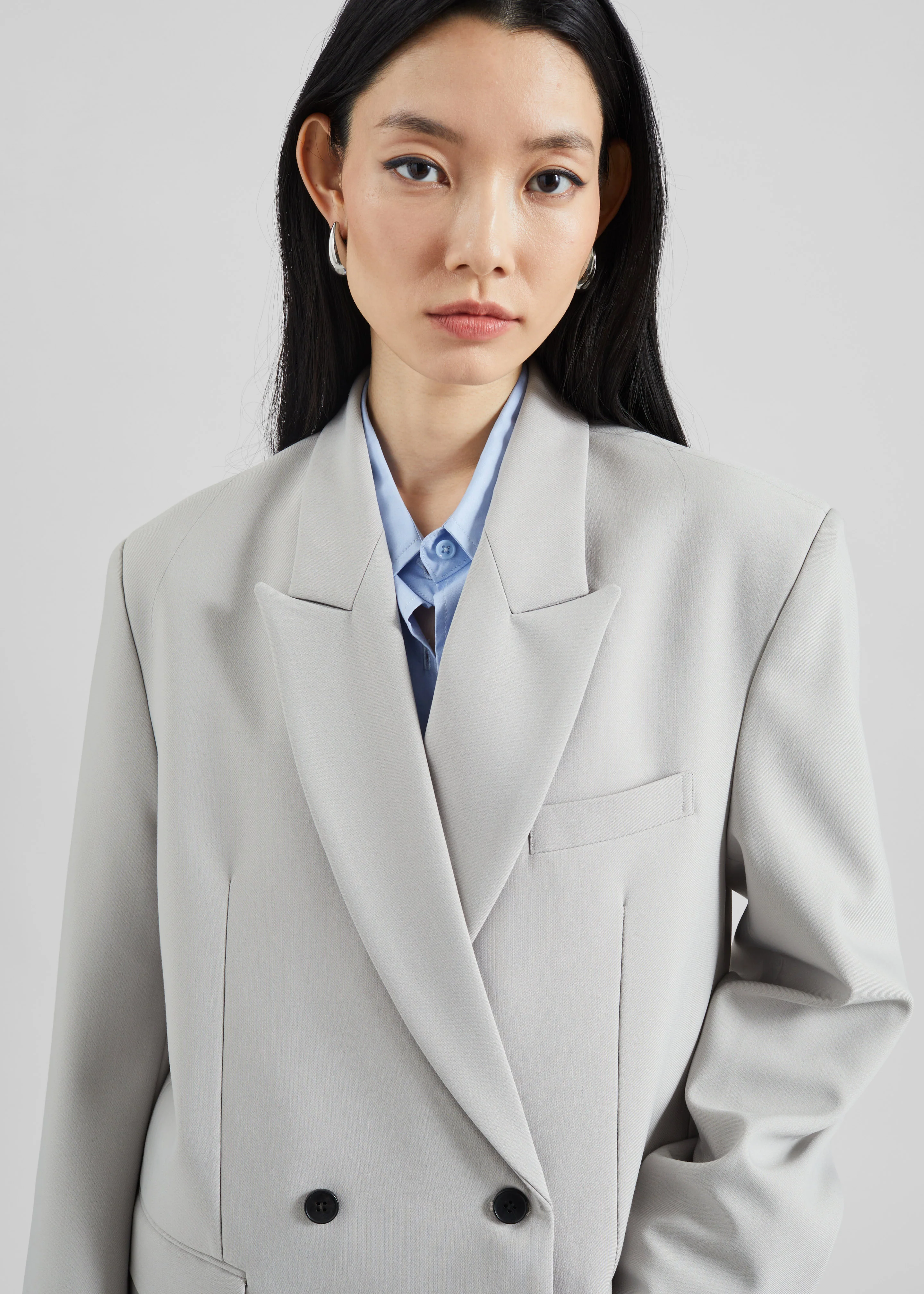 Leven Double-Breasted Blazer - Light Grey - Image 4