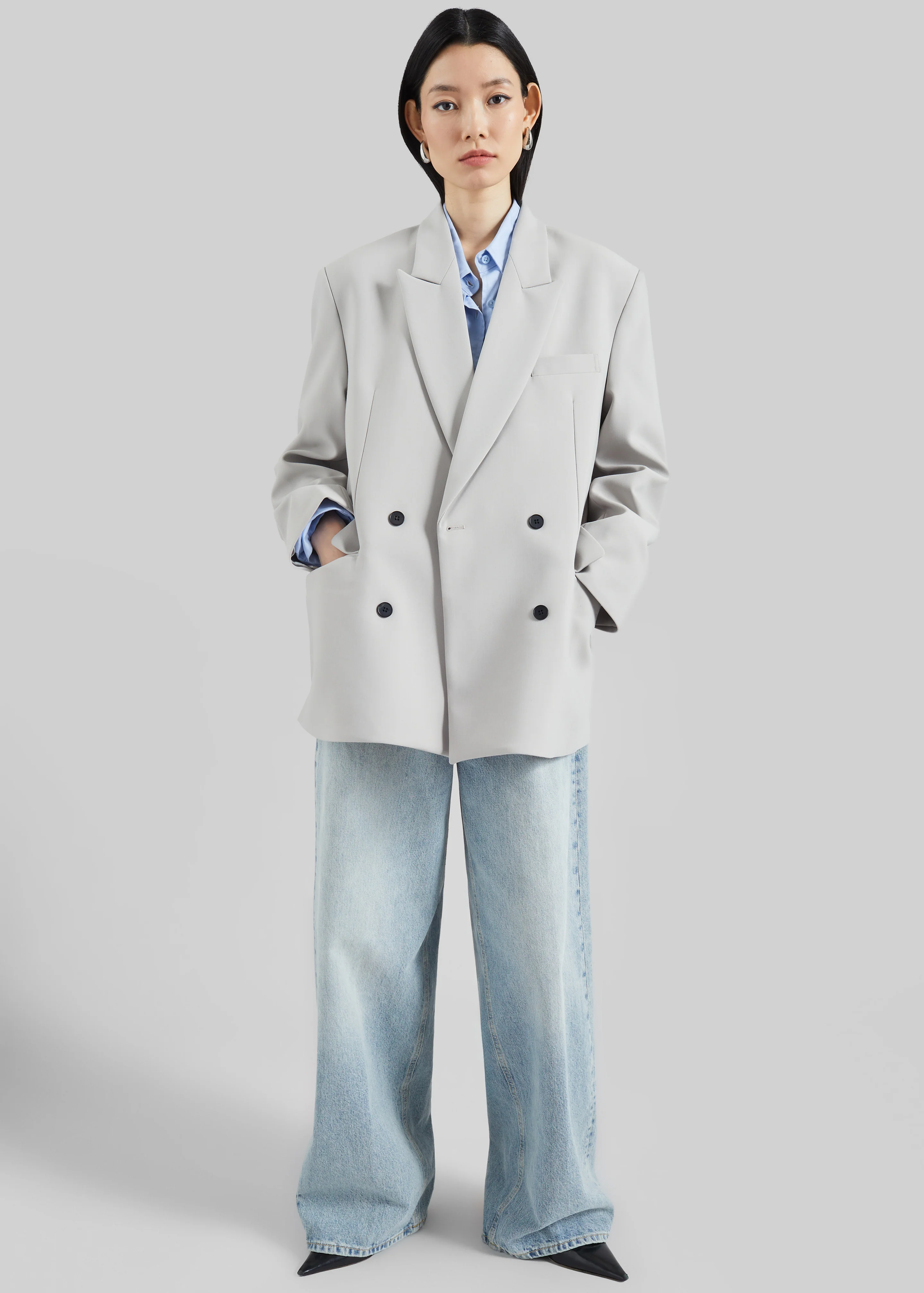 Leven Double-Breasted Blazer - Light Grey - Image 5