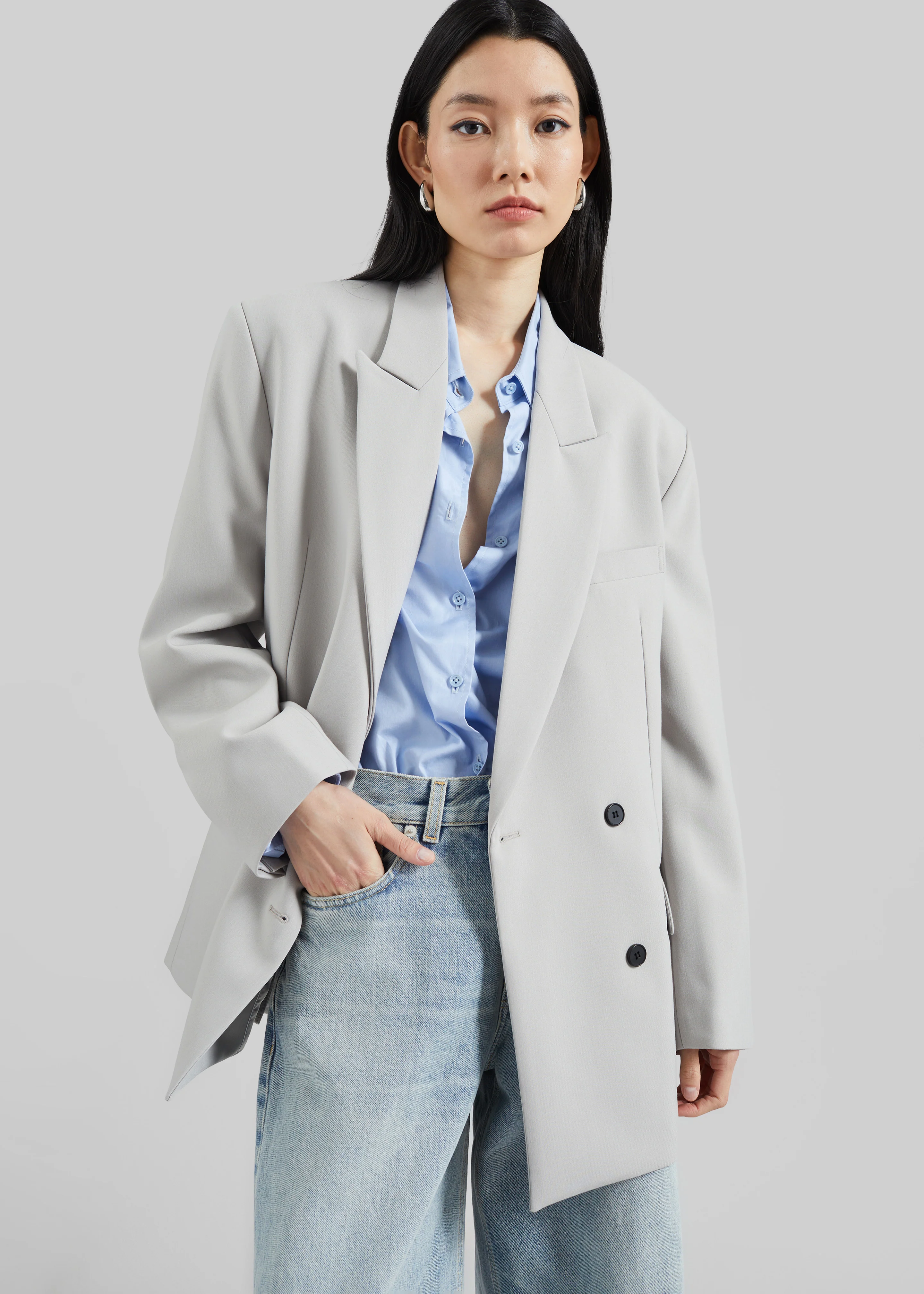 Leven Double-Breasted Blazer - Light Grey - Image 6