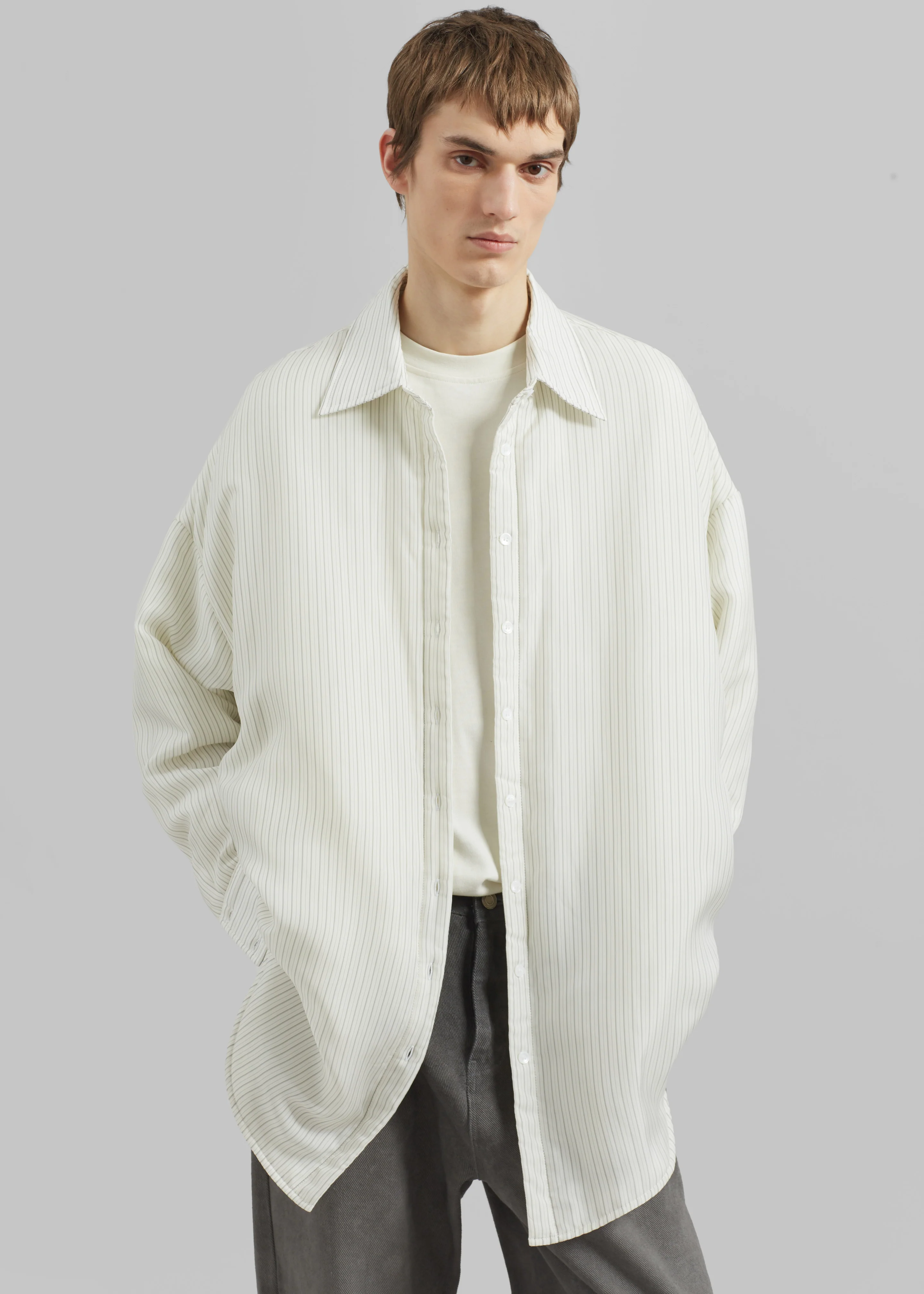 Levidi Padded Overshirt - White/Black Stripe