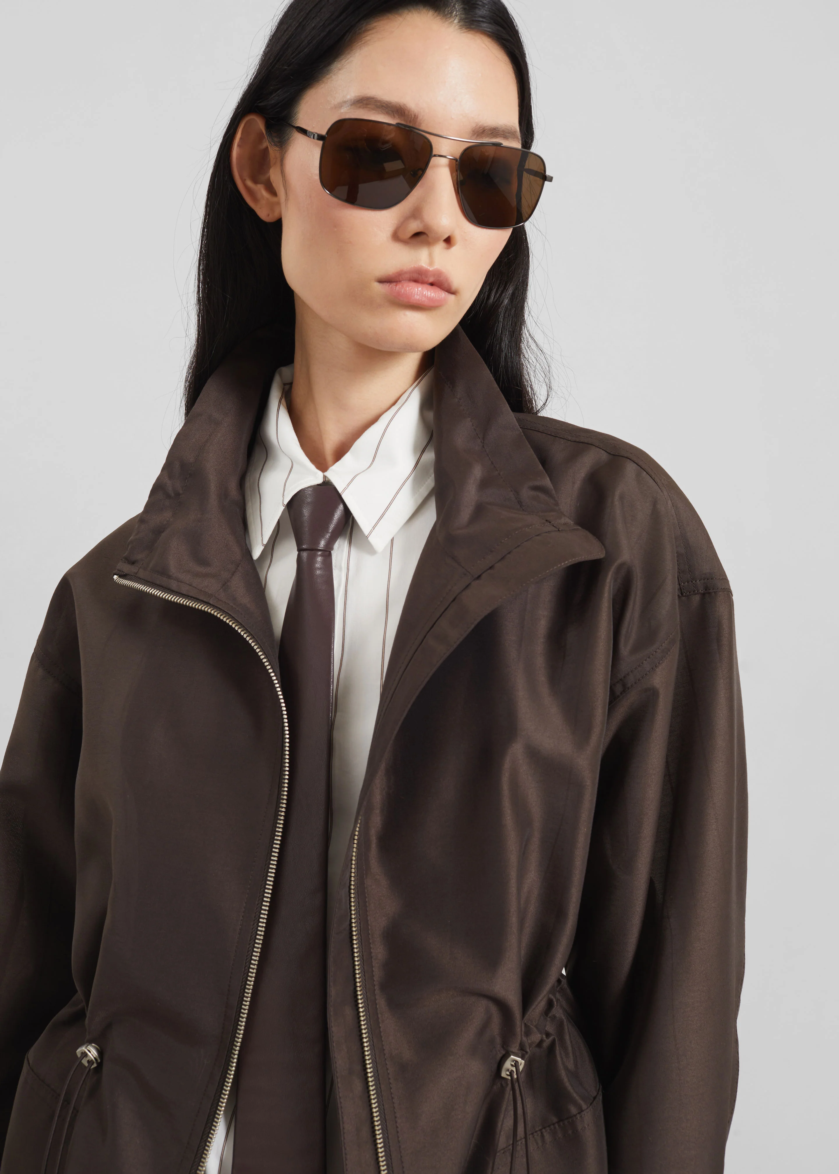 Linares Sheer Drawstring Jacket - Brown - Image 2