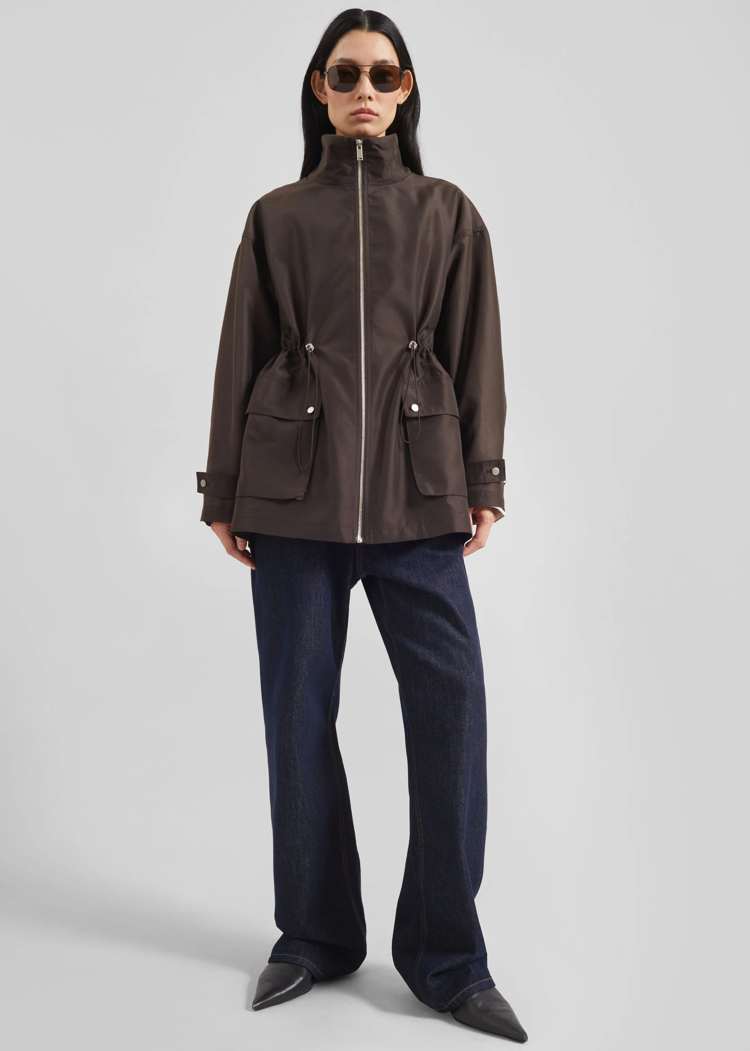 Linares Sheer Drawstring Jacket - Brown - Image 3