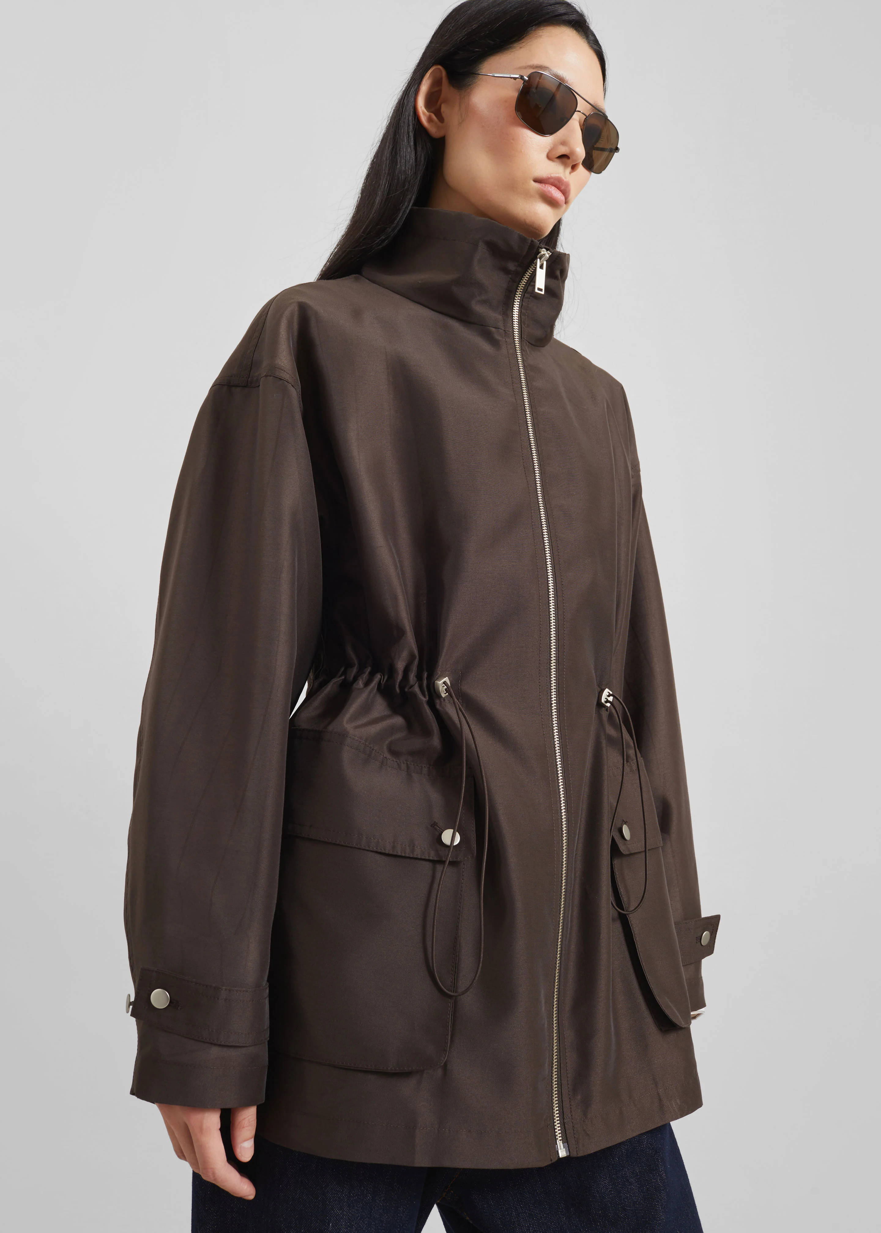 Linares Sheer Drawstring Jacket - Brown - Image 4