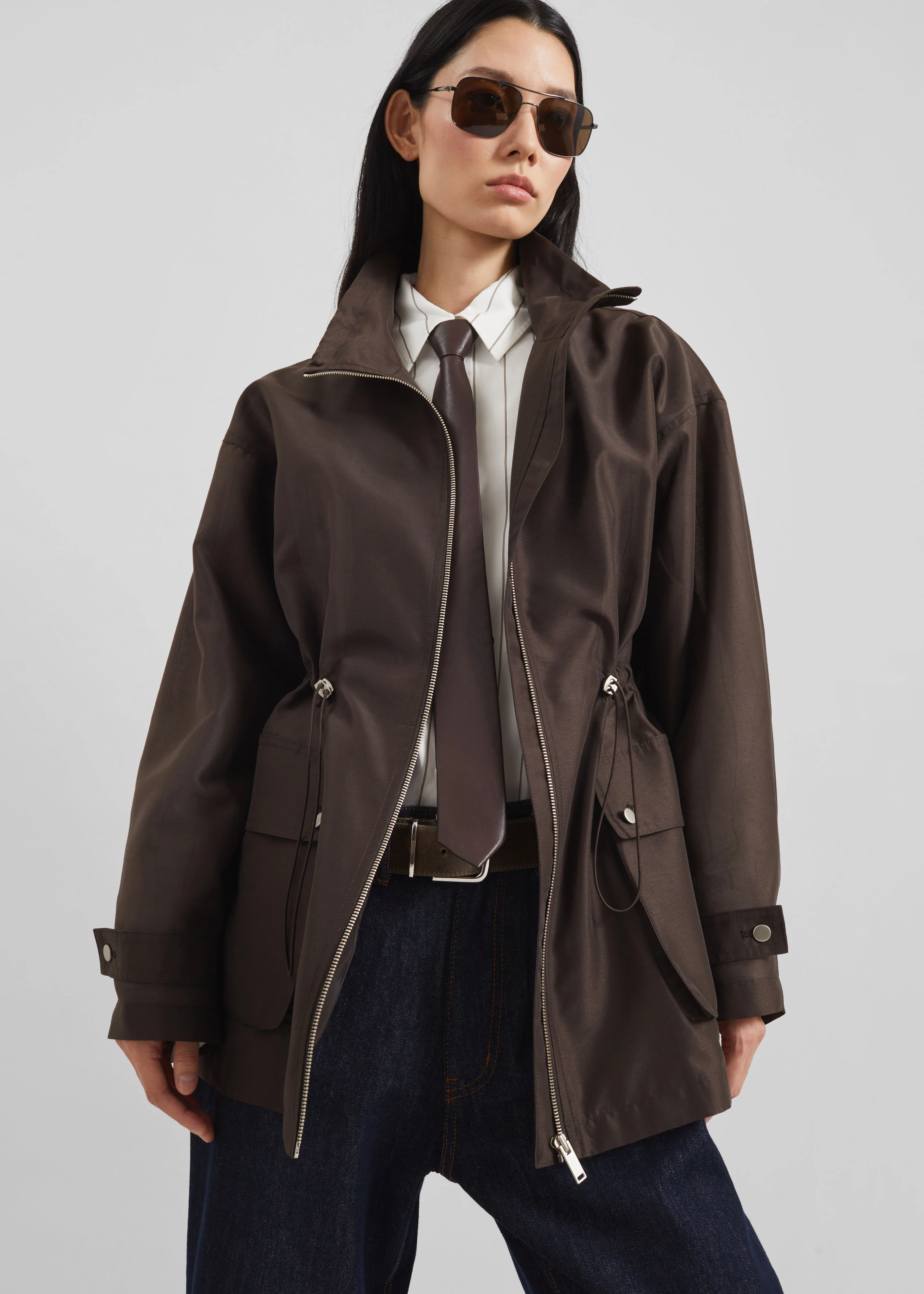 Linares Sheer Drawstring Jacket - Brown - Image 5