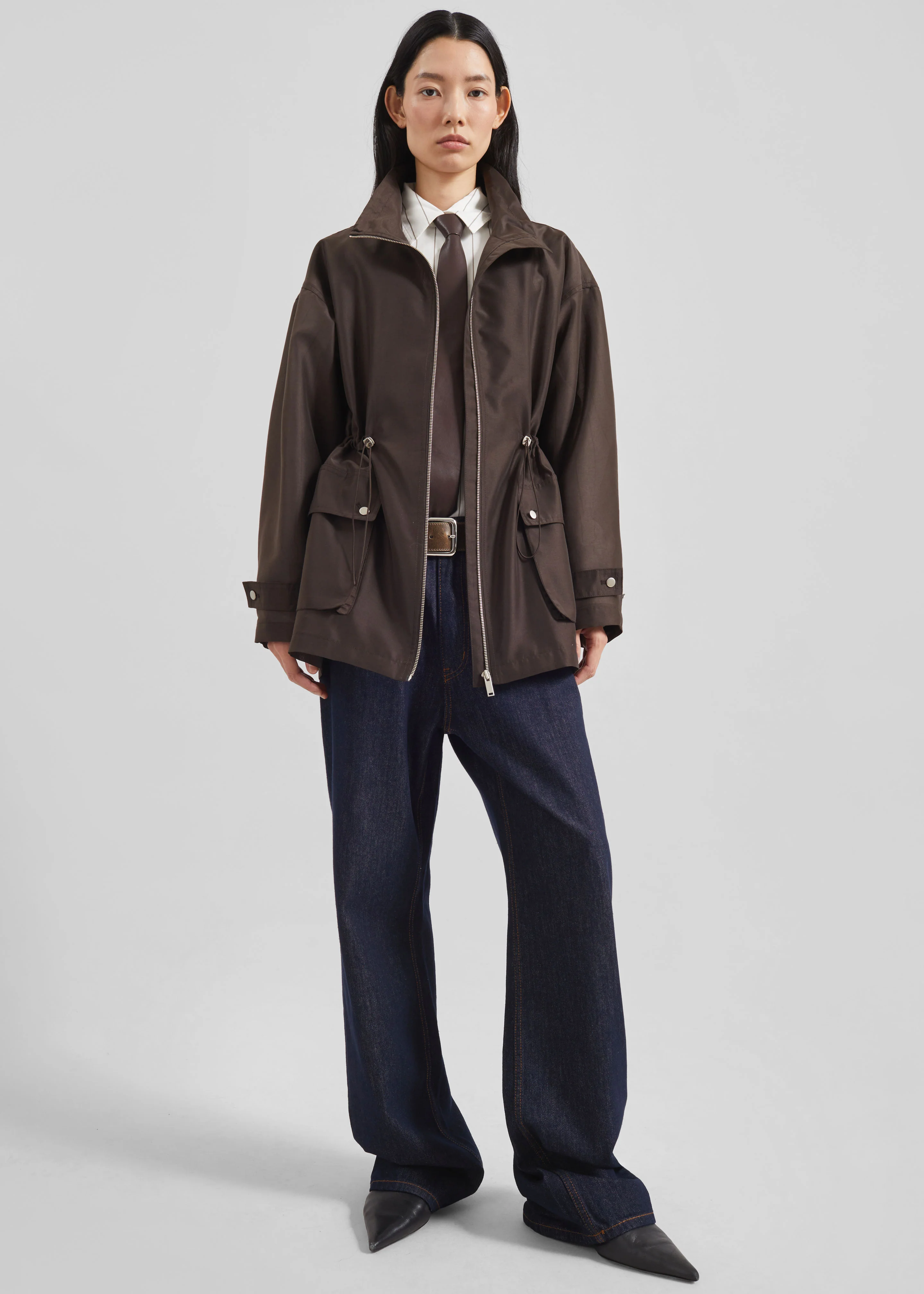 Linares Sheer Drawstring Jacket - Brown - Image 6
