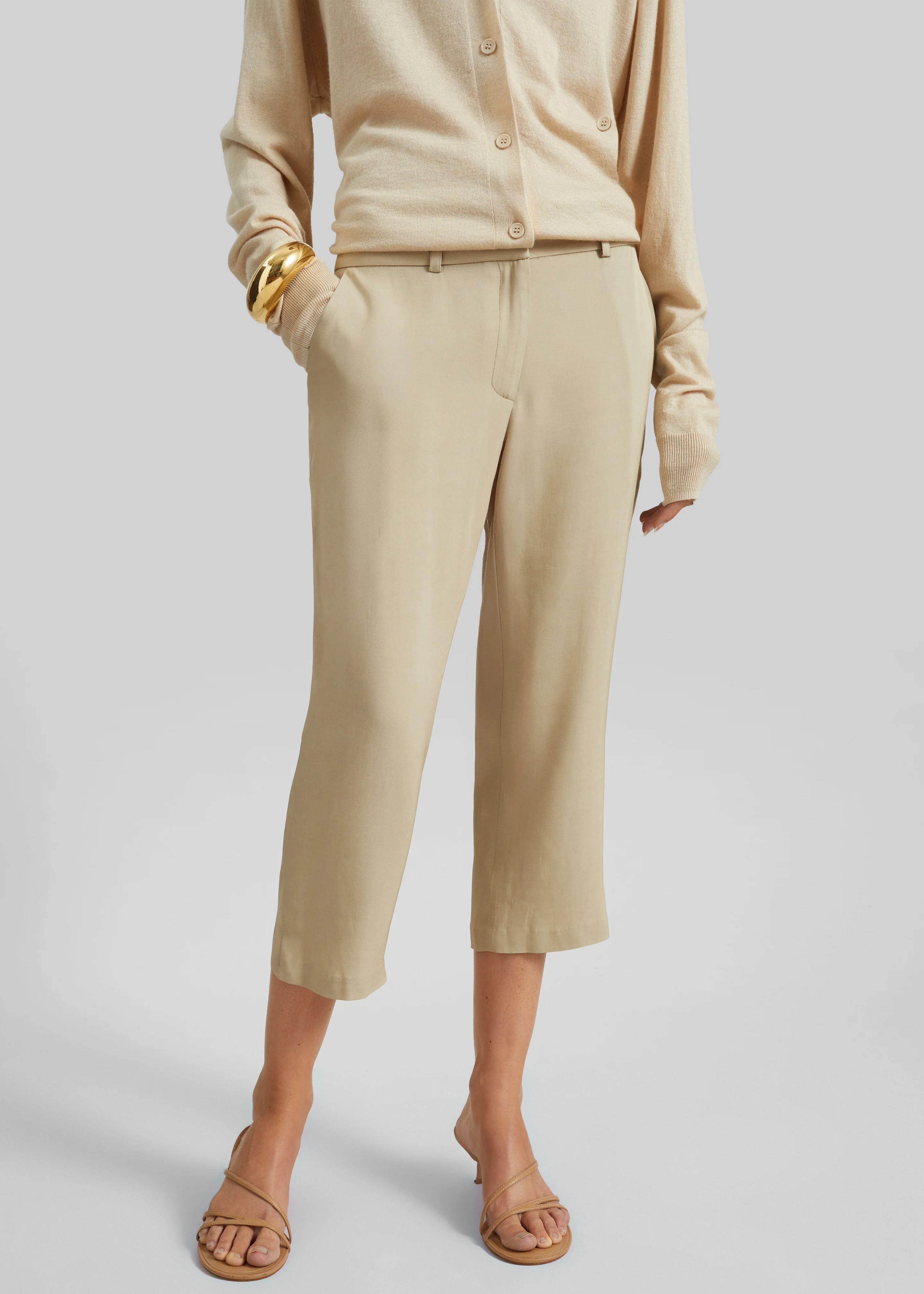Lior Fluid Capri Pants - Beige - Image 2