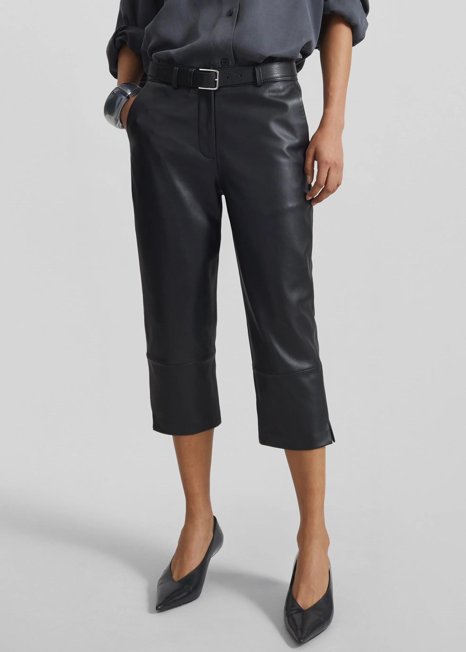 Lior Leather Capri Pants - Black - Image 2