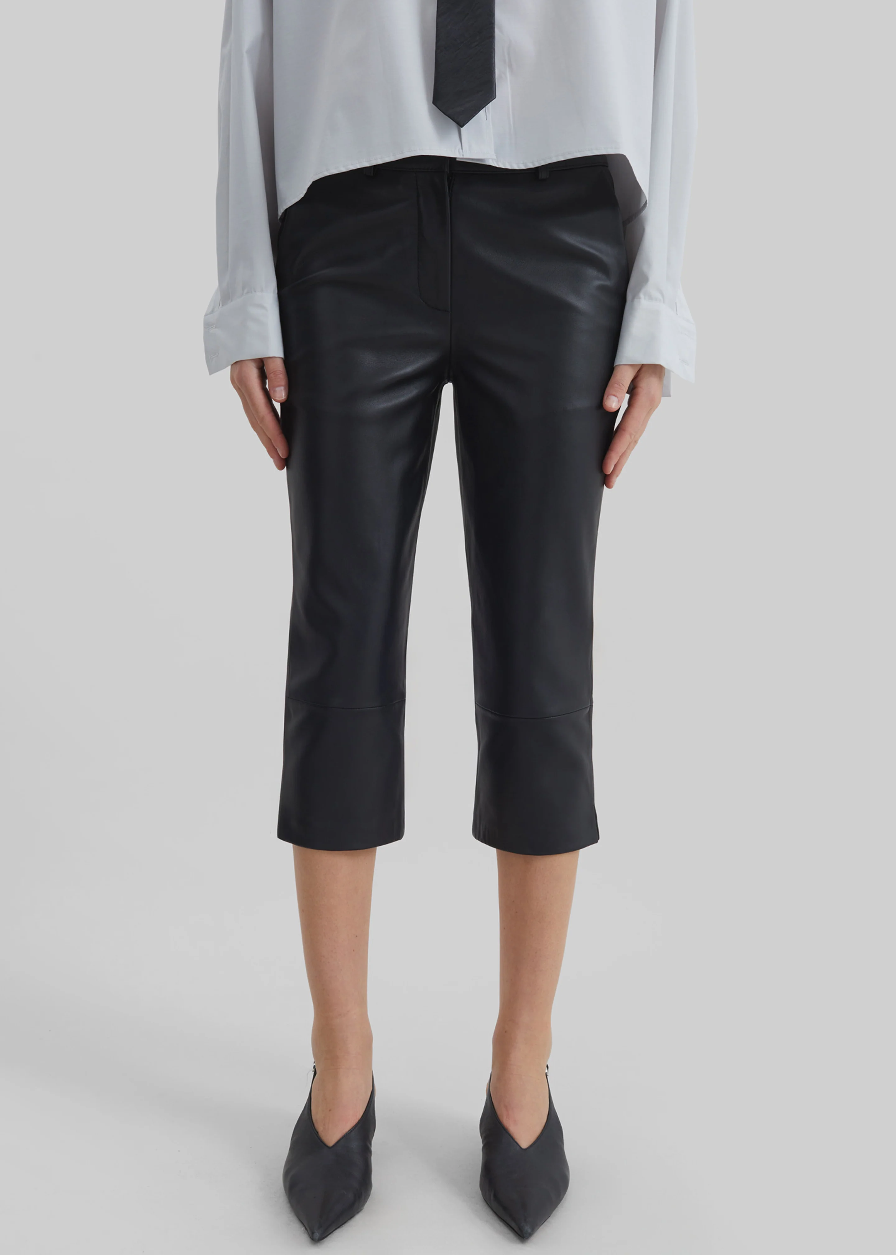 Lior Leather Capri Pants - Black - Image 4