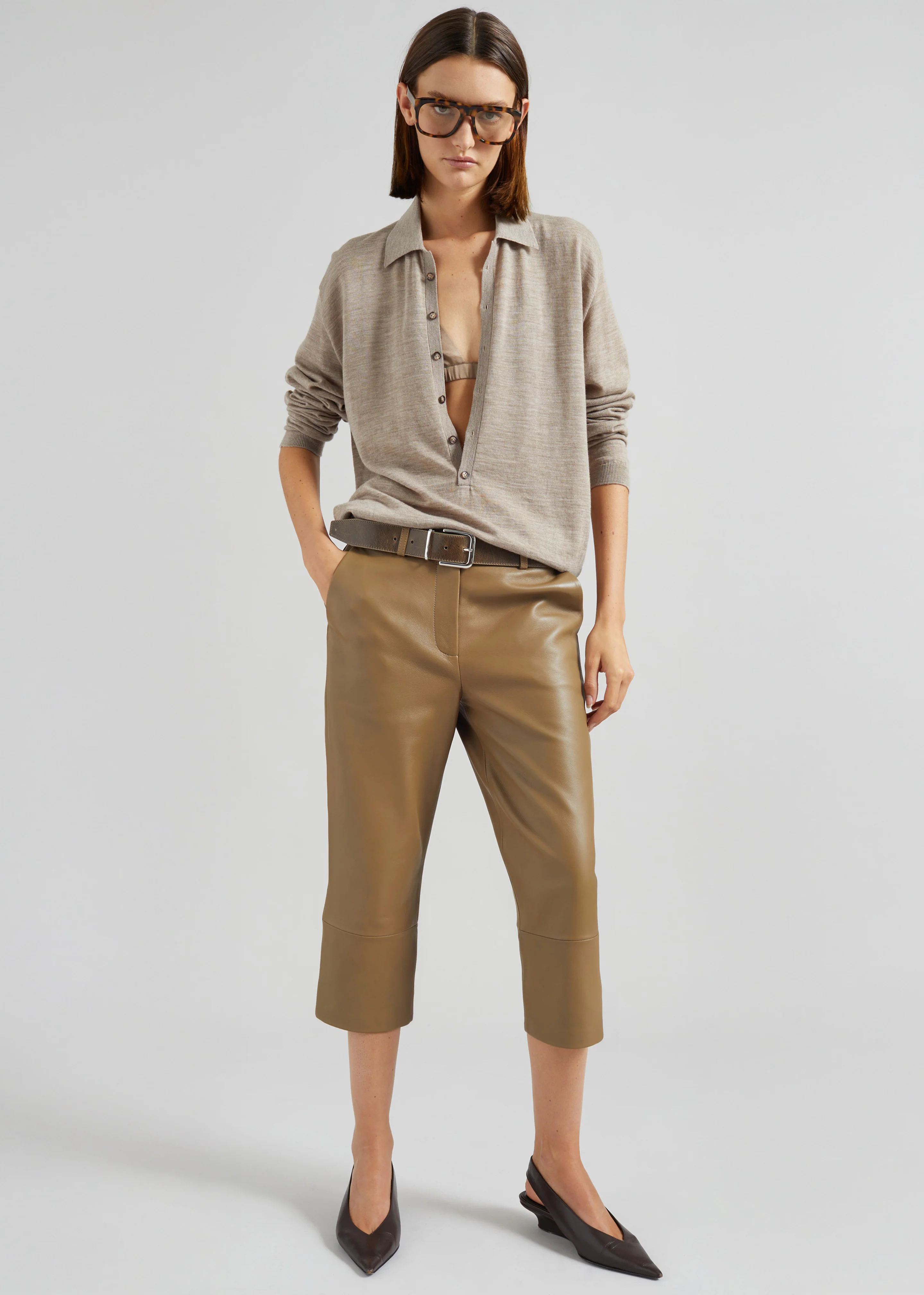 Lior Leather Capri Pants - Camel - Image 3