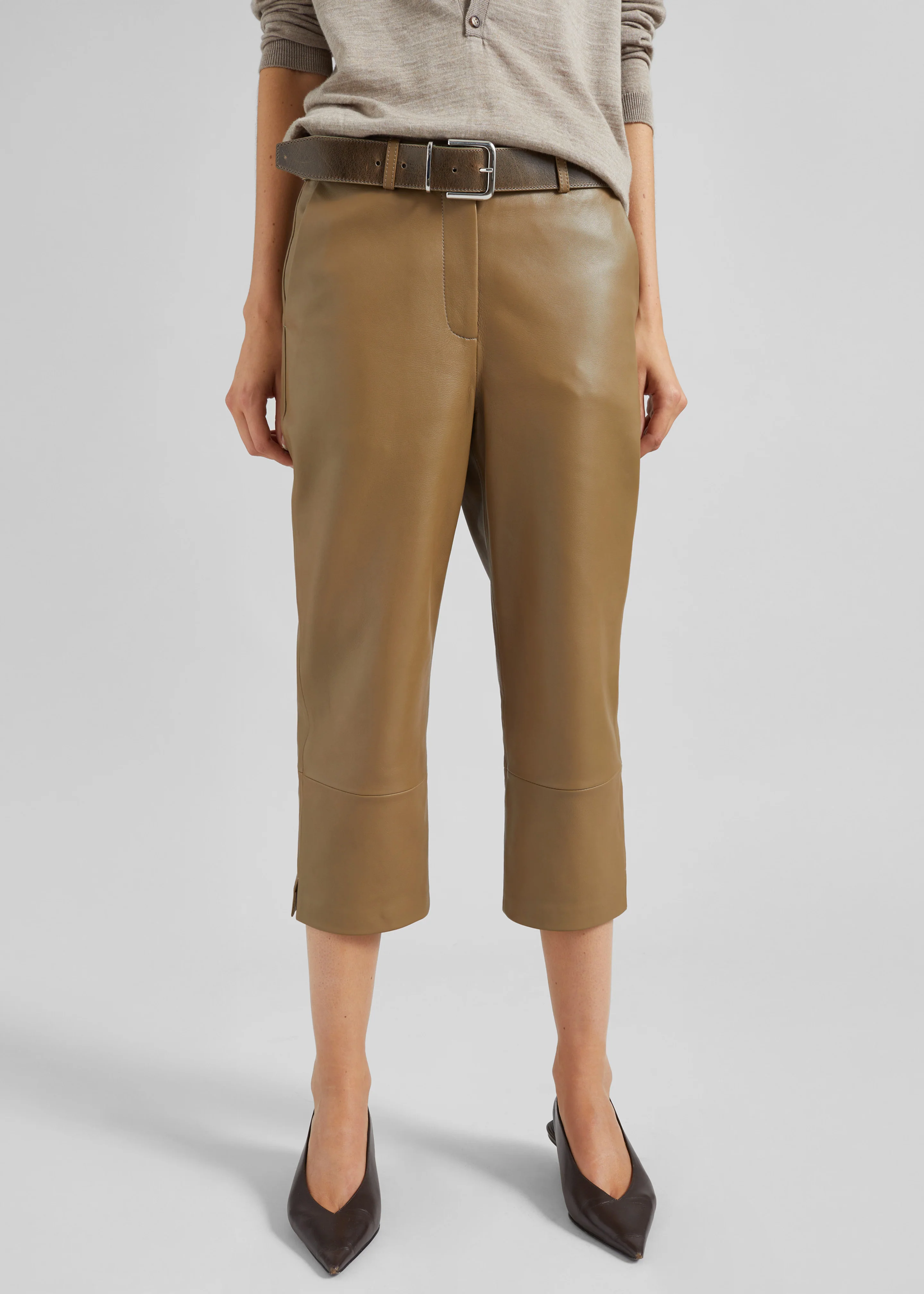 Lior Leather Capri Pants - Camel - Image 6