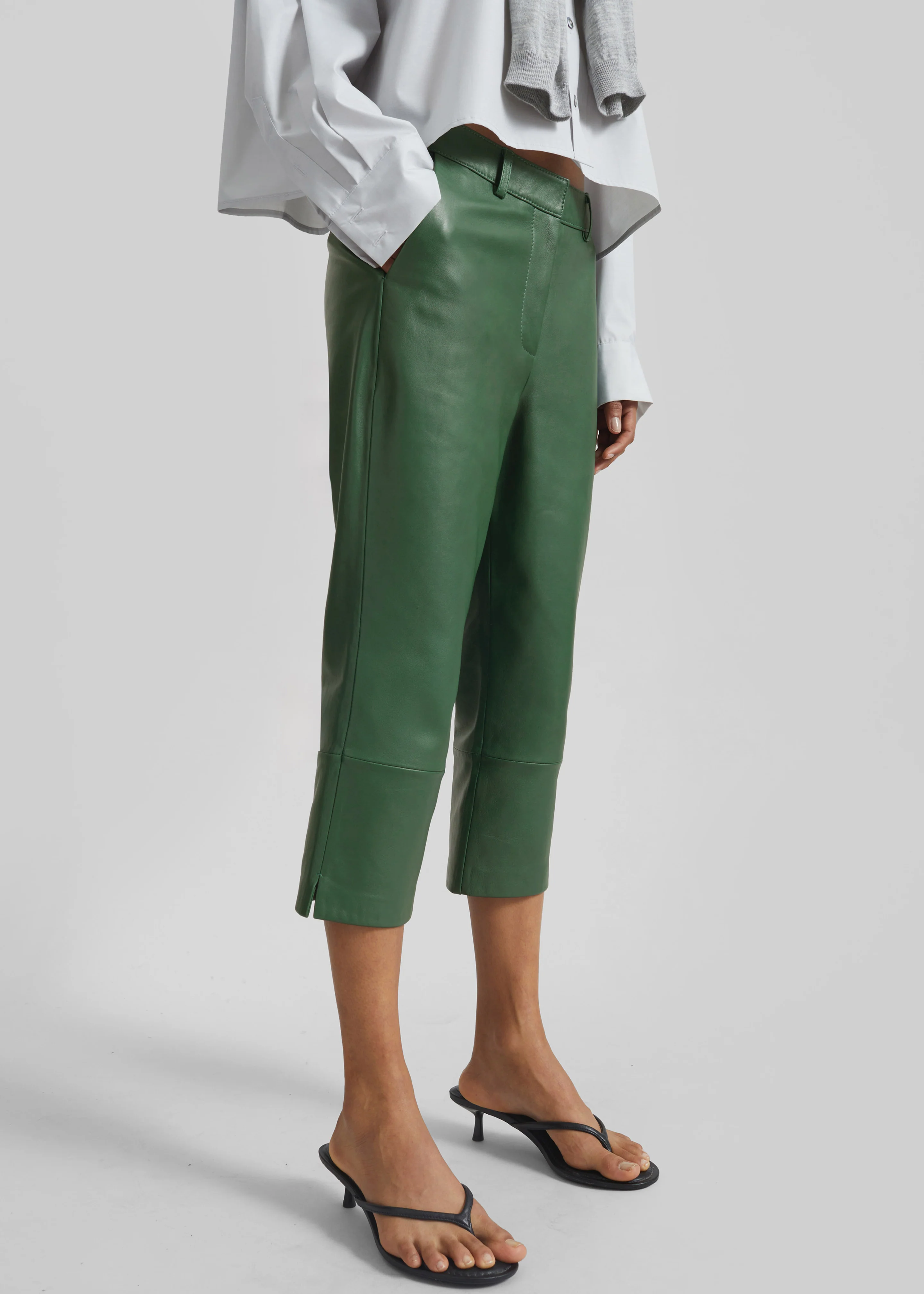 Lior Leather Capri Pants - Emerald - Image 2