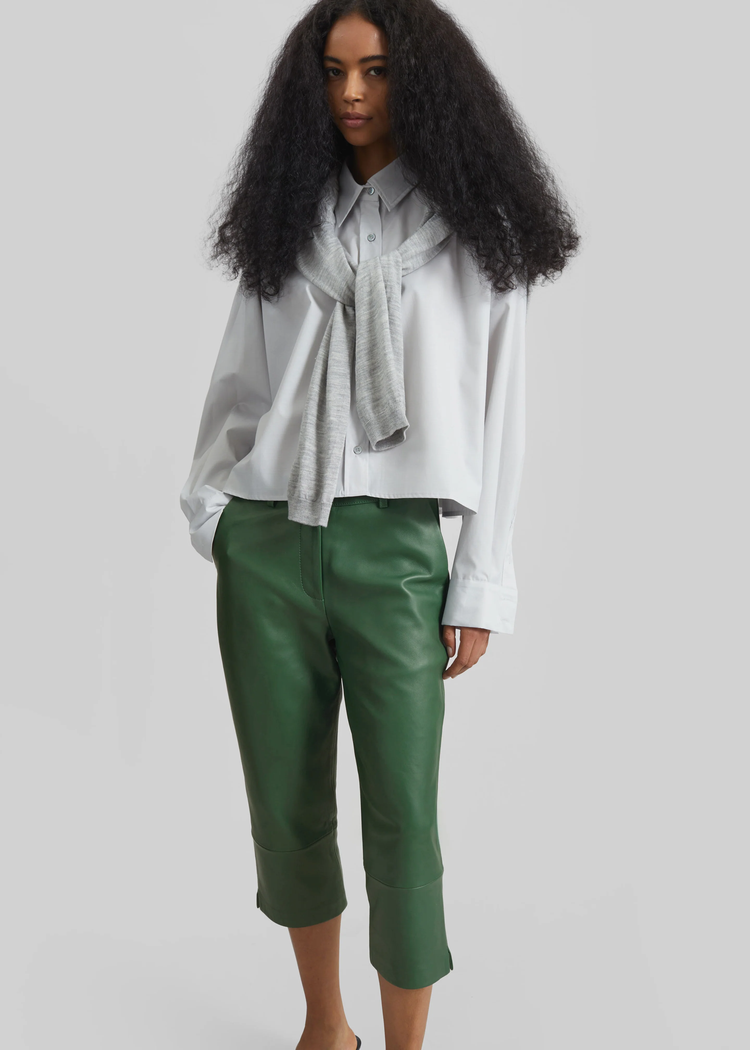 Lior Leather Capri Pants - Emerald - Image 3