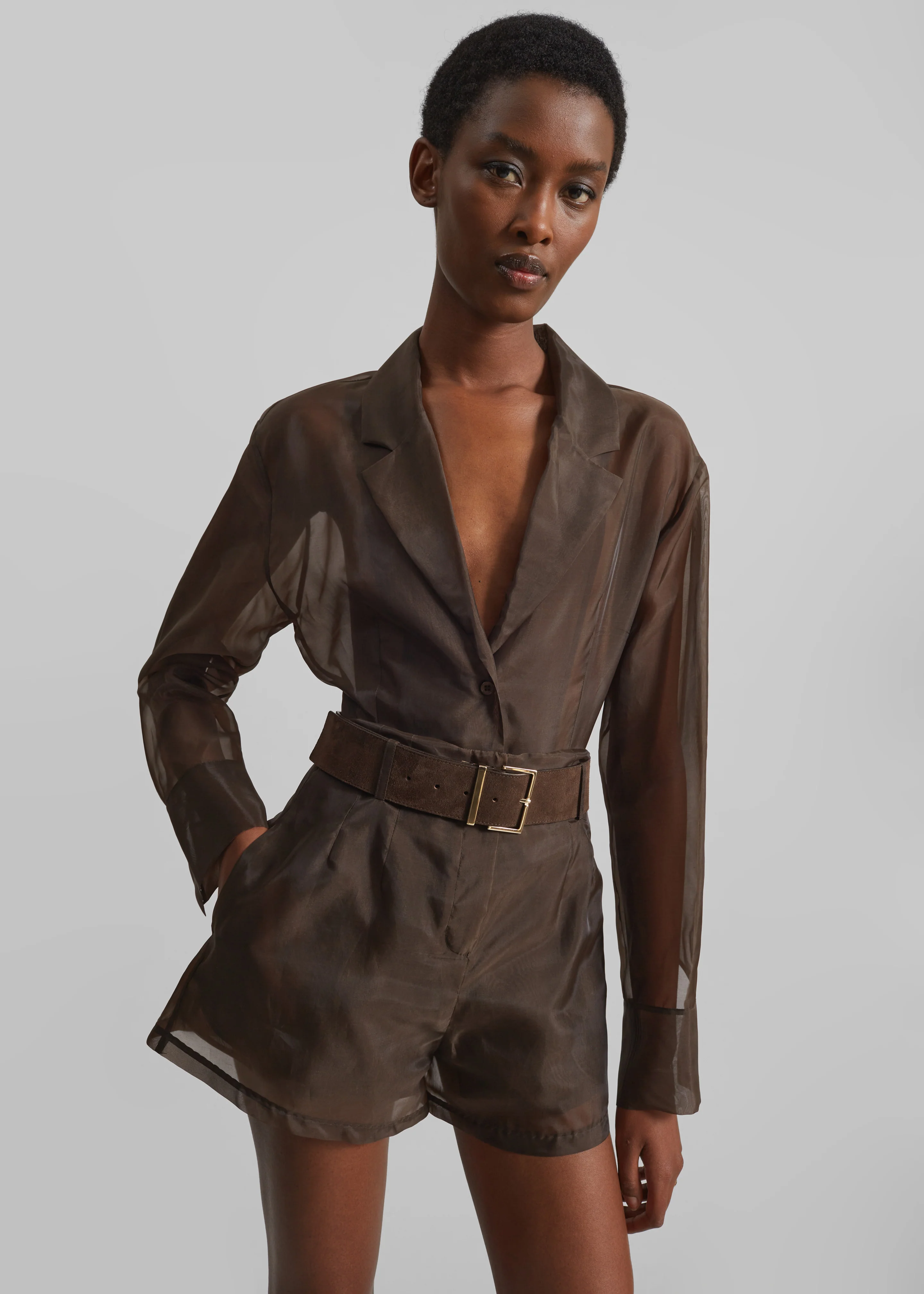 Lise Sheer Shorts - Brown - Image 4