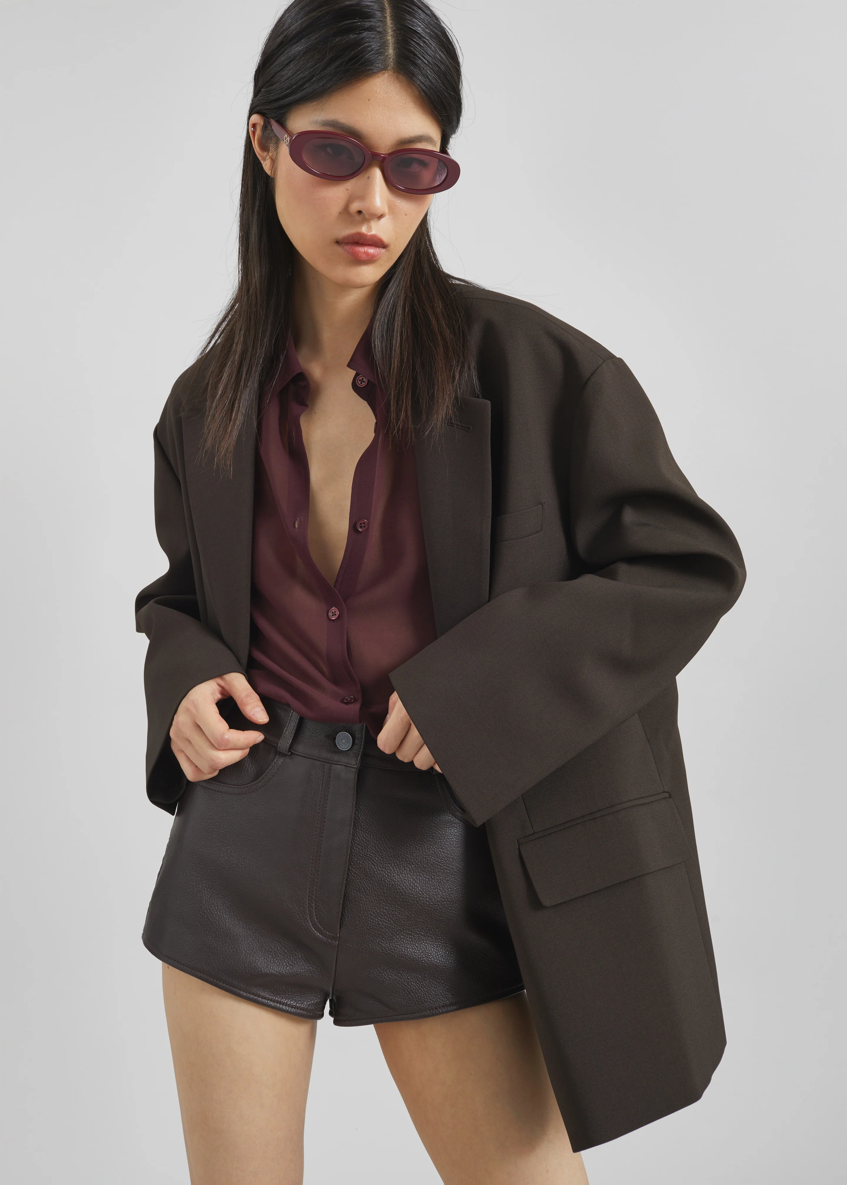 Loen Leather Hot Pants - Vintage Brown - Image 3