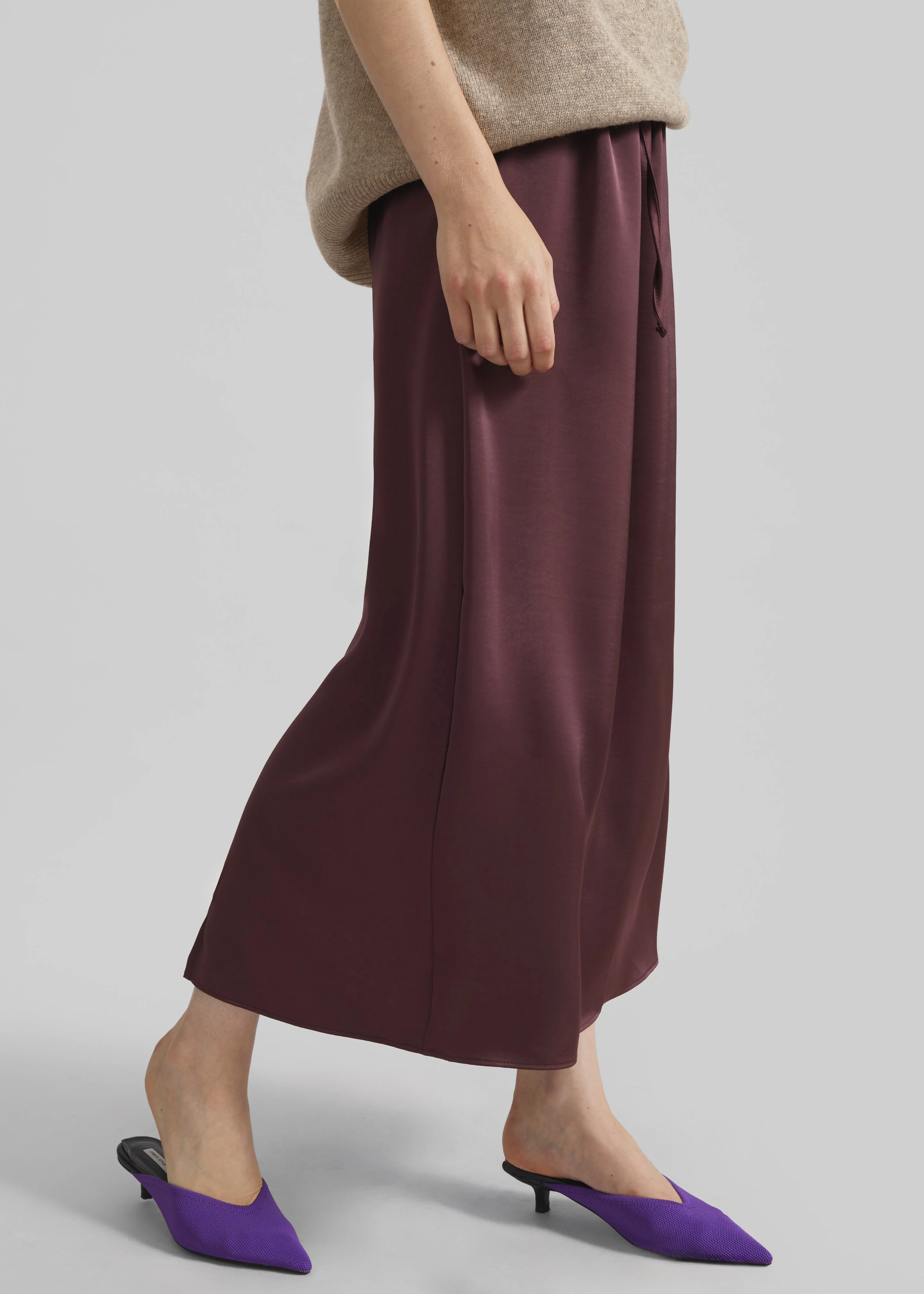 Loray Satin Midi Skirt - Burgundy - Image 2