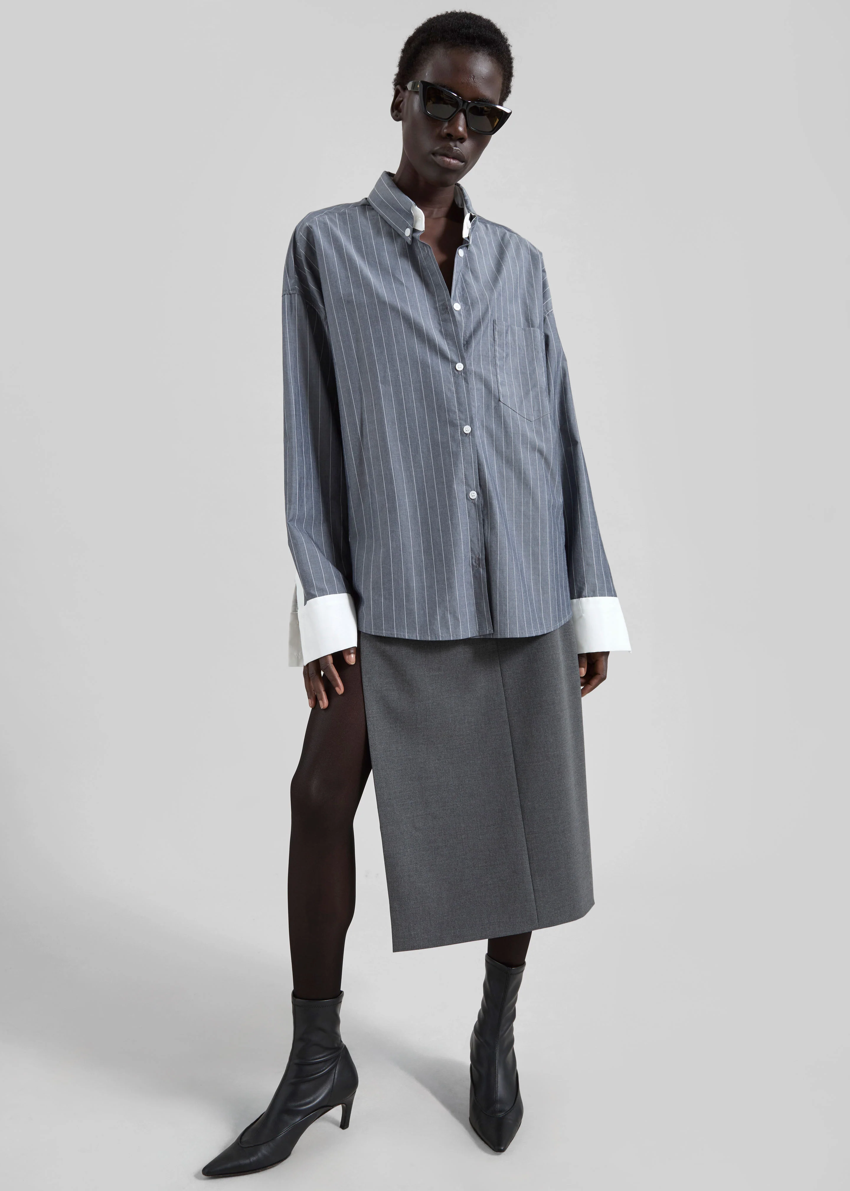 Lorna Shirt - Grey/White Pinstripe - Image 2