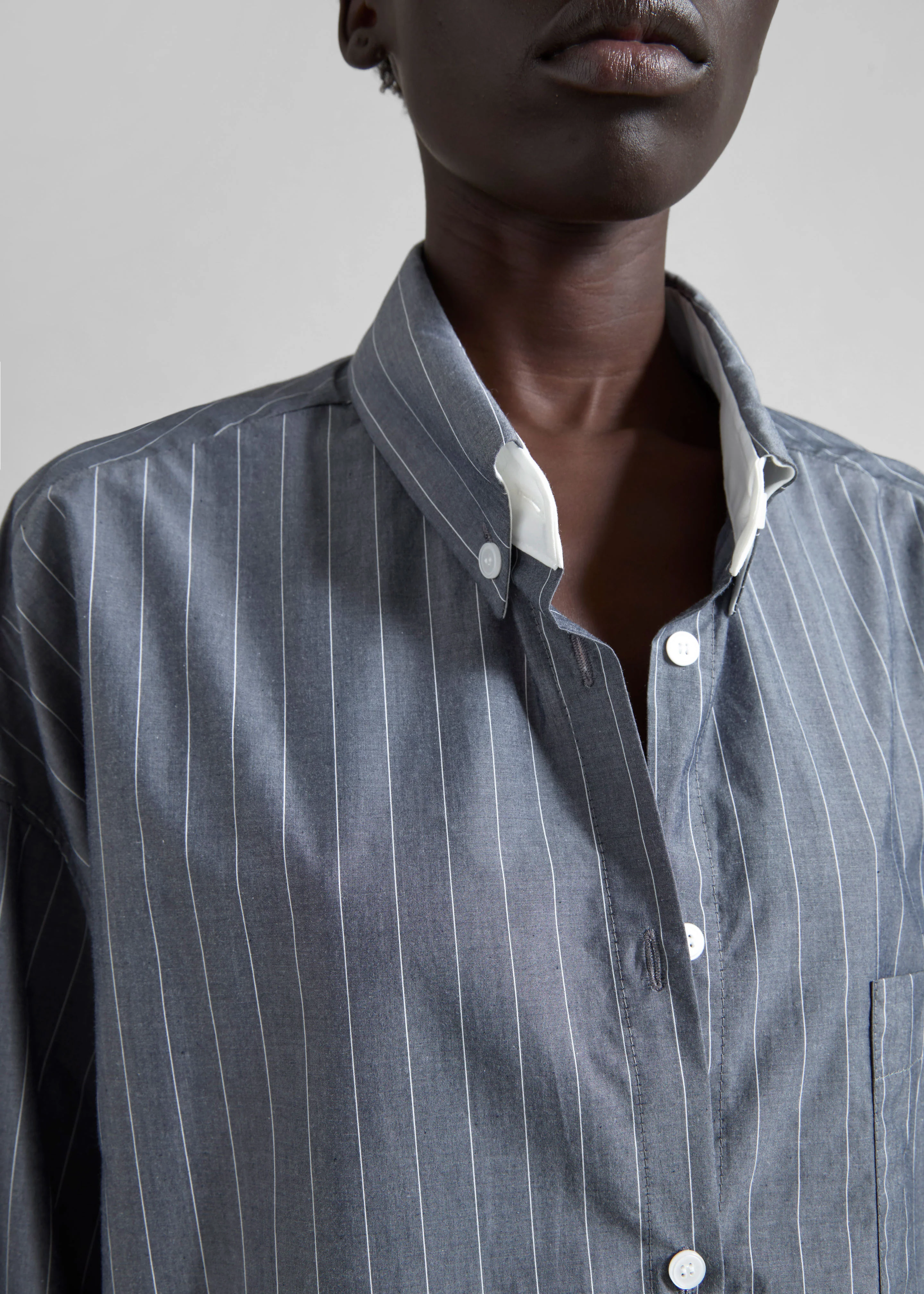Lorna Shirt - Grey/White Pinstripe - Image 3