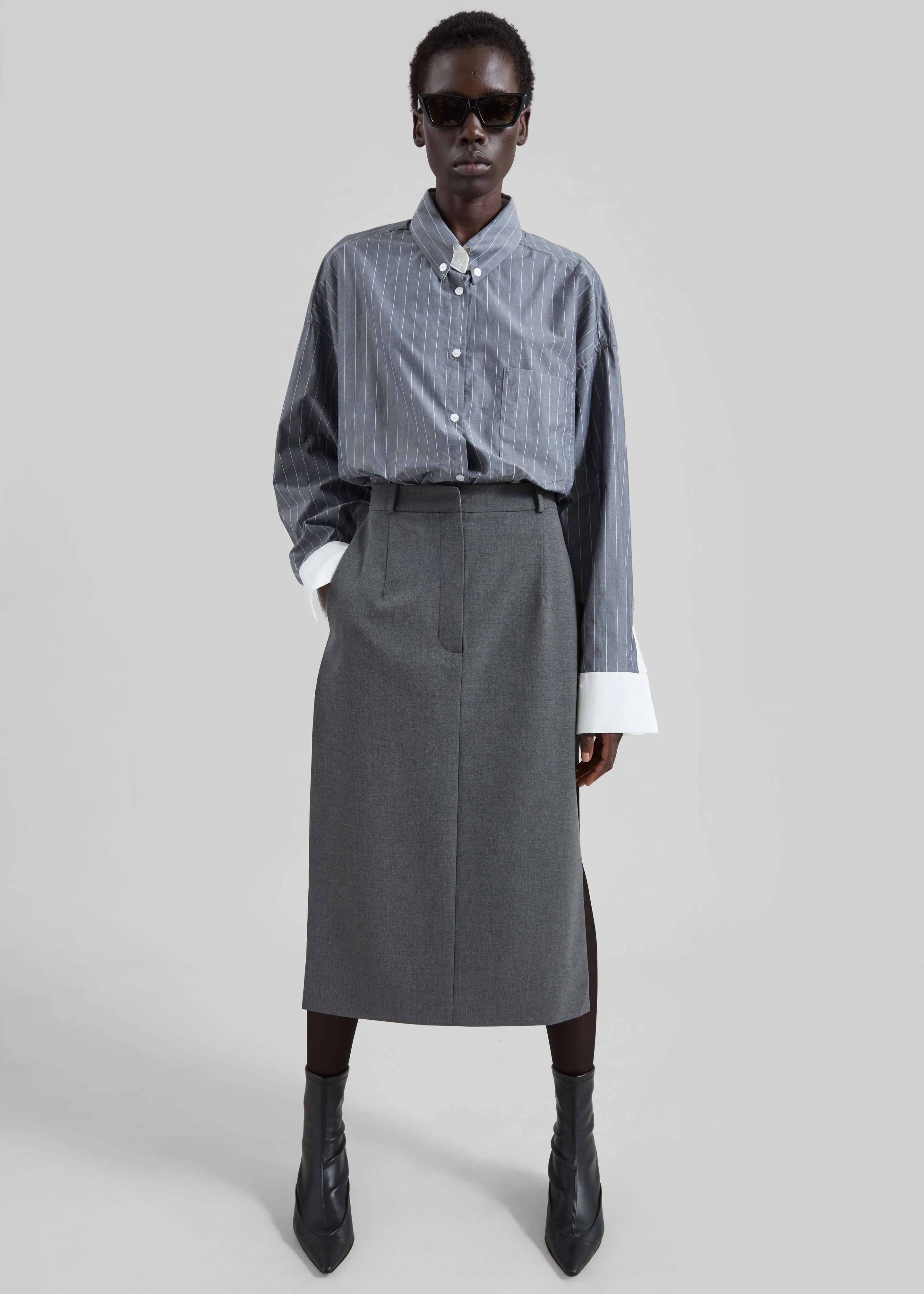 Lorna Shirt - Grey/White Pinstripe - Image 5