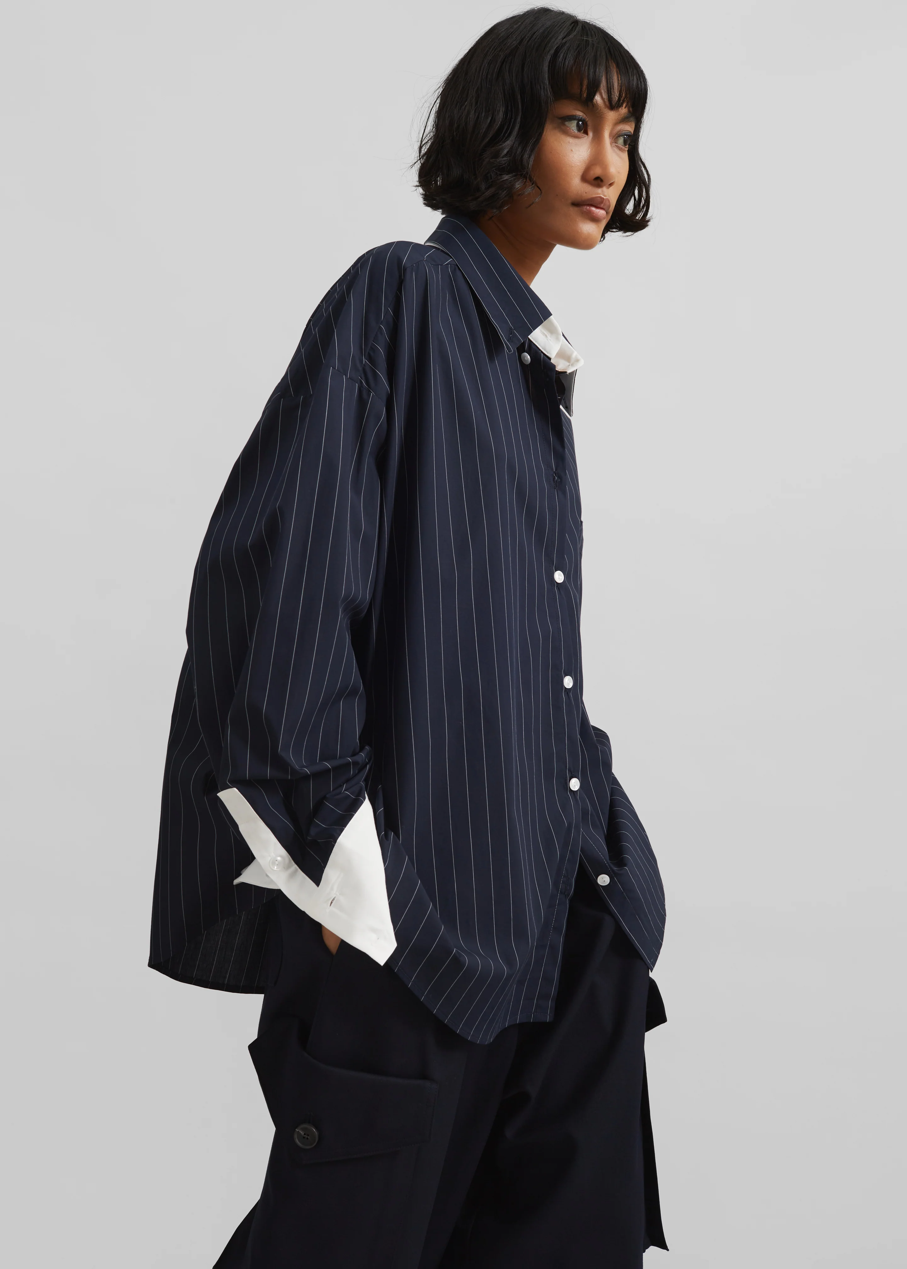 Lorna Shirt - Navy/White Pinstripe - Image 6