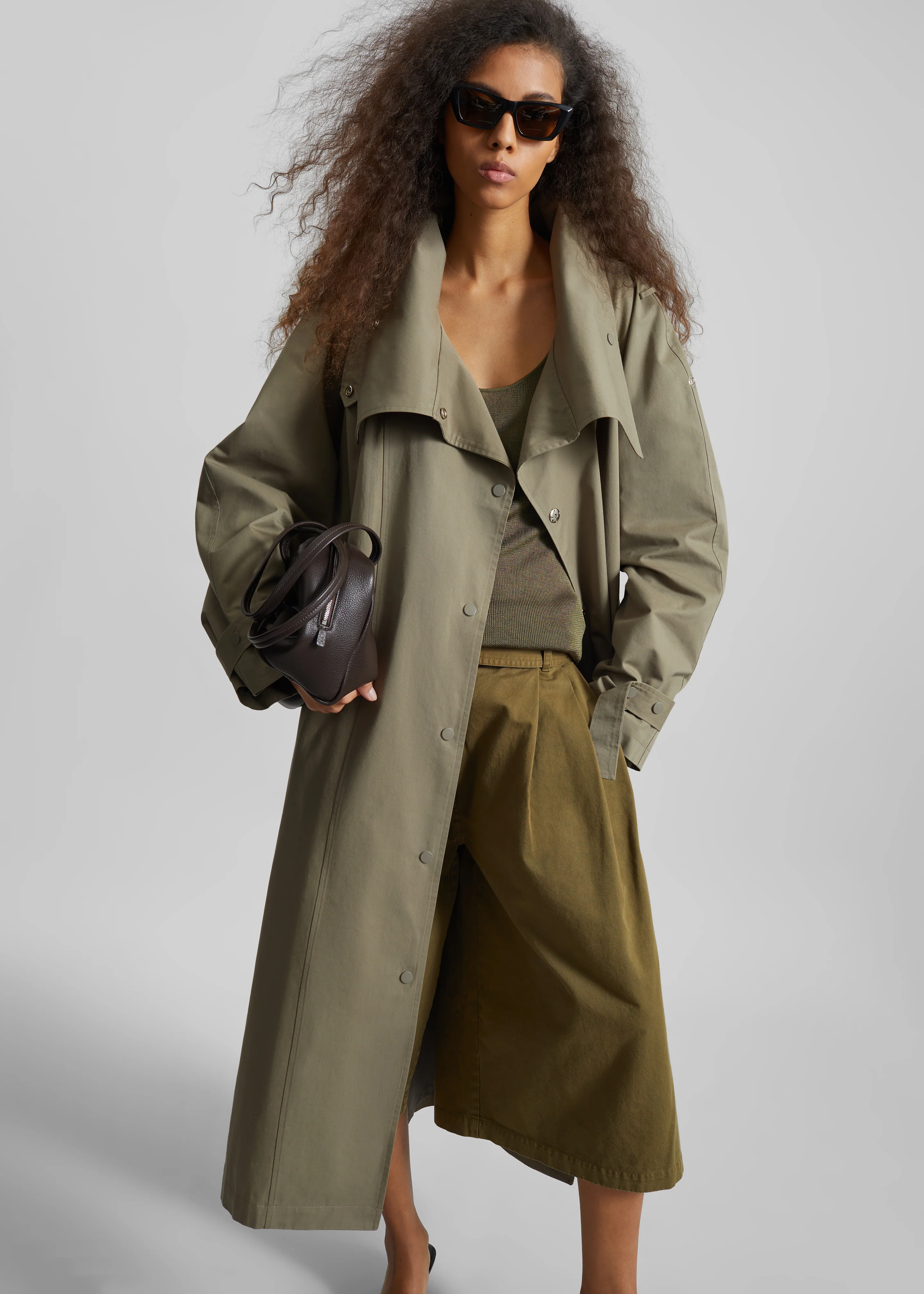 Lottie Wing Collar Trench Coat - Olive - Image 3