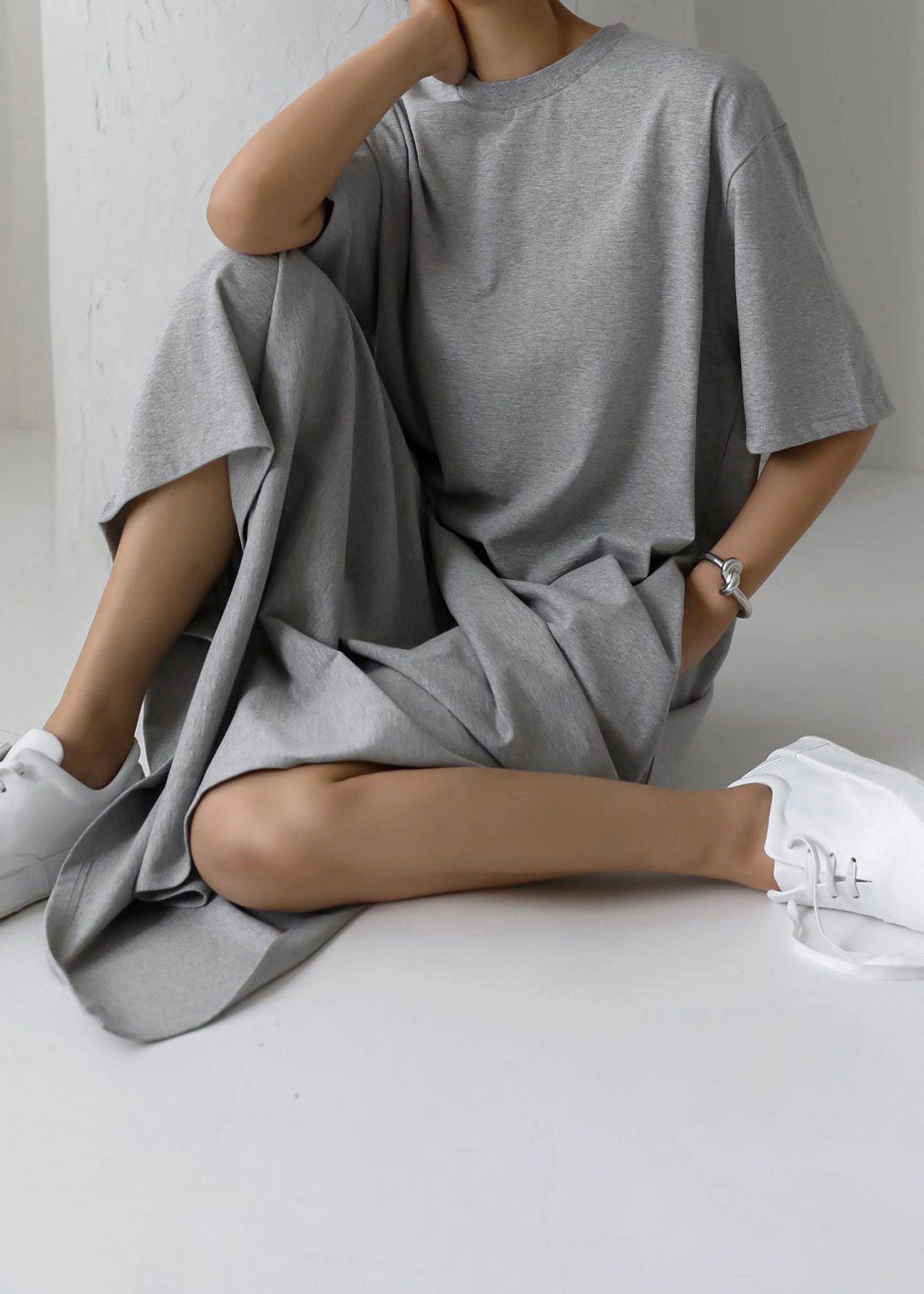 Lou Oversized Tee Dress - Heather Grey - Image 2