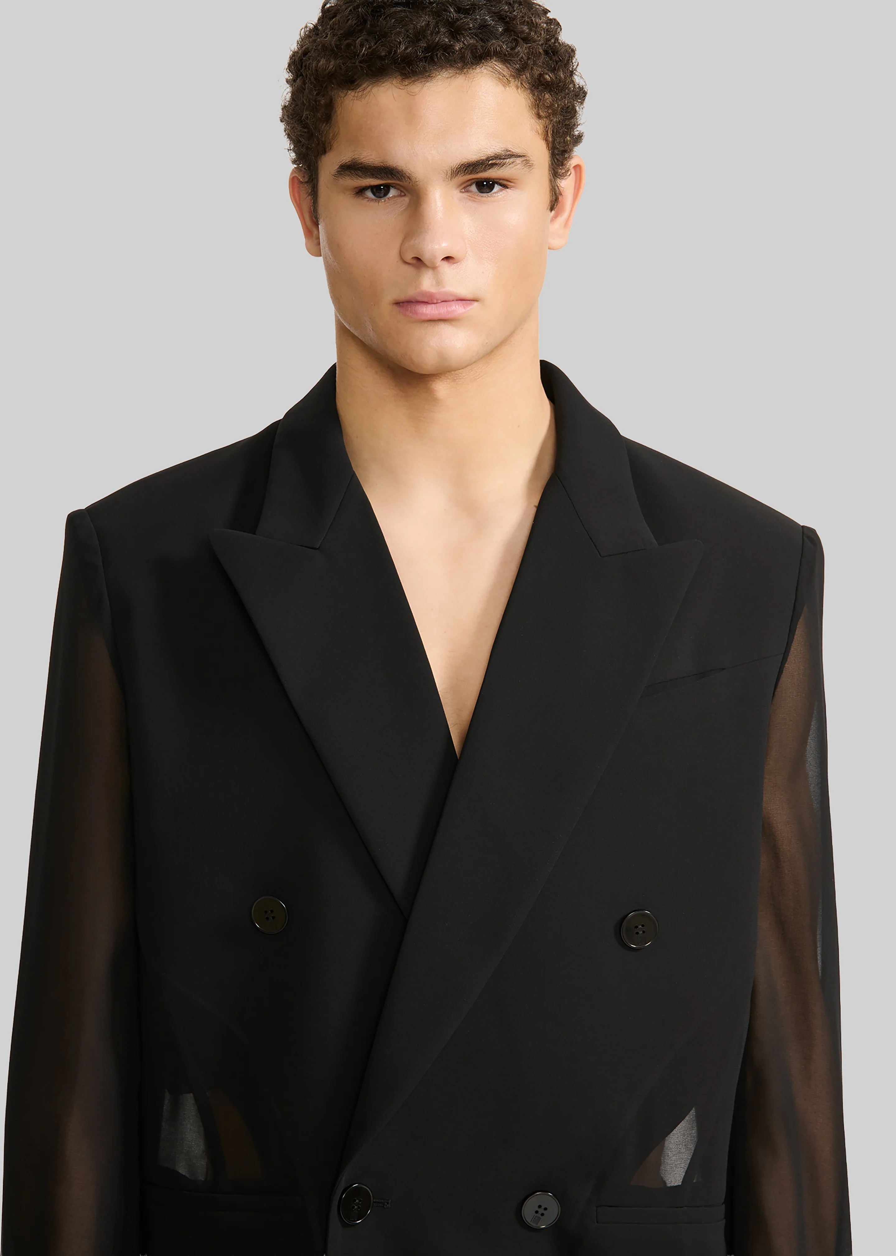 Louis Gabriel Nouchi 4-Button Double-Breasted Sheer Jacket - Black - Image 3