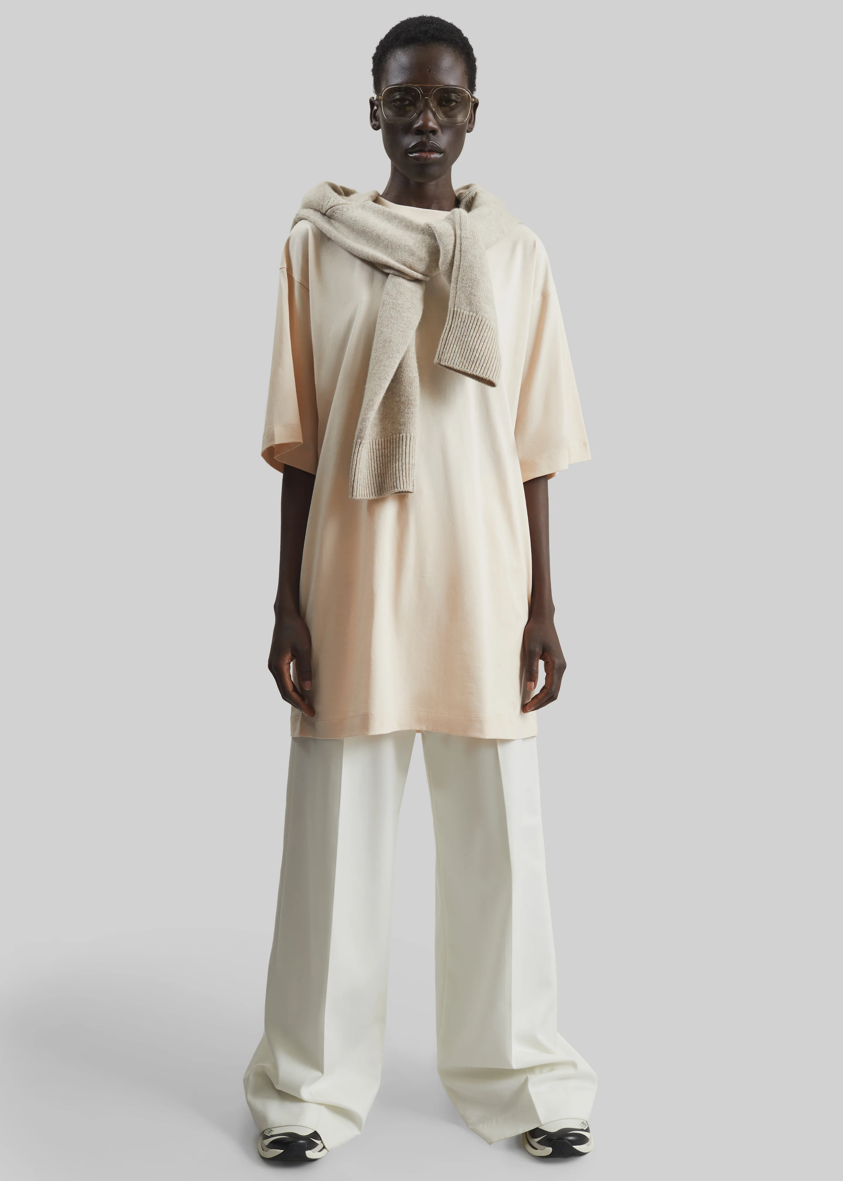 Loulou de Saison Ayaz Oversized T-Shirt Dress - Cream Rose - Image 2