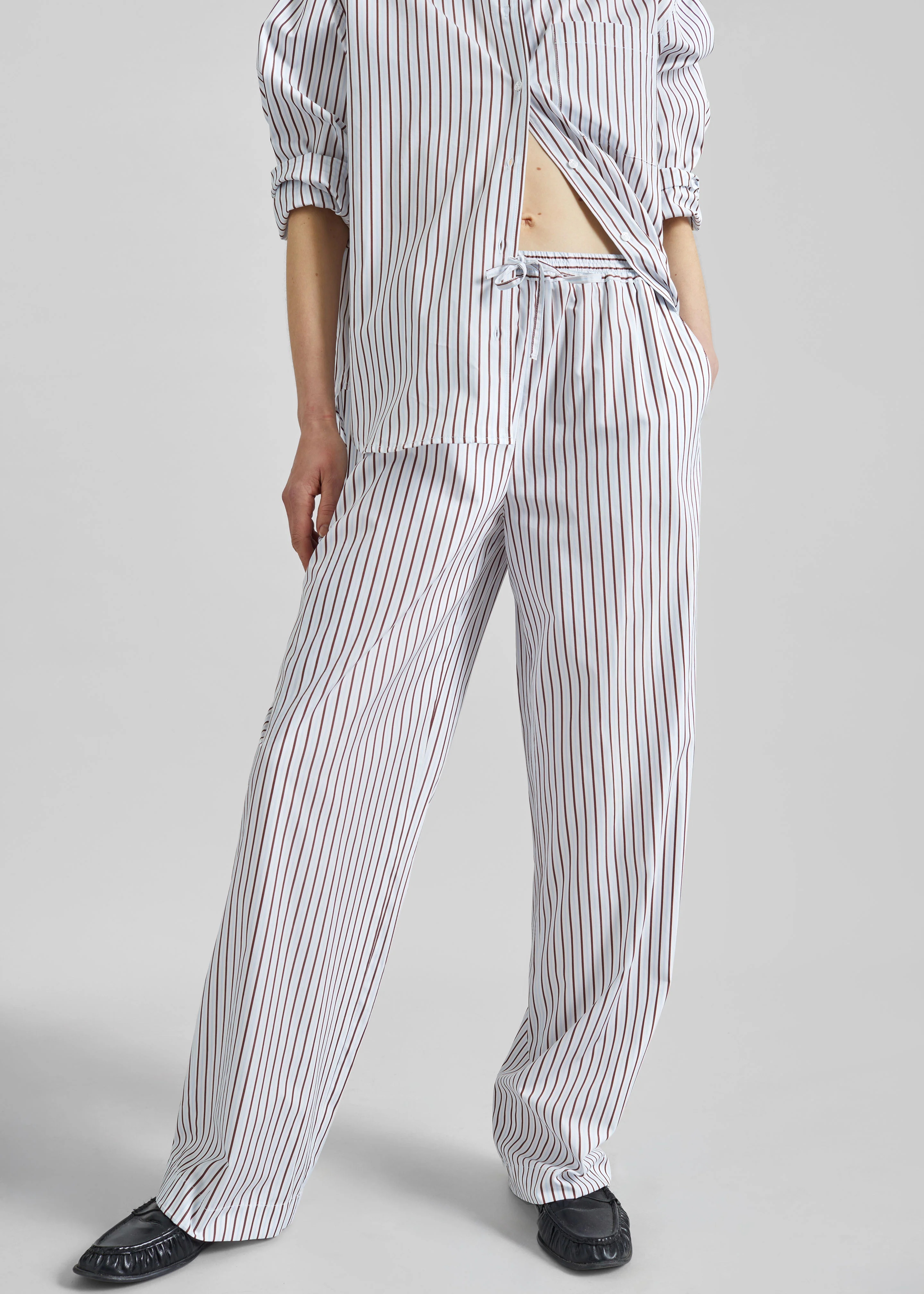 Loulou de Saison Cisco Striped Cotton Trousers - Dark Red/Light Blue - Image 2