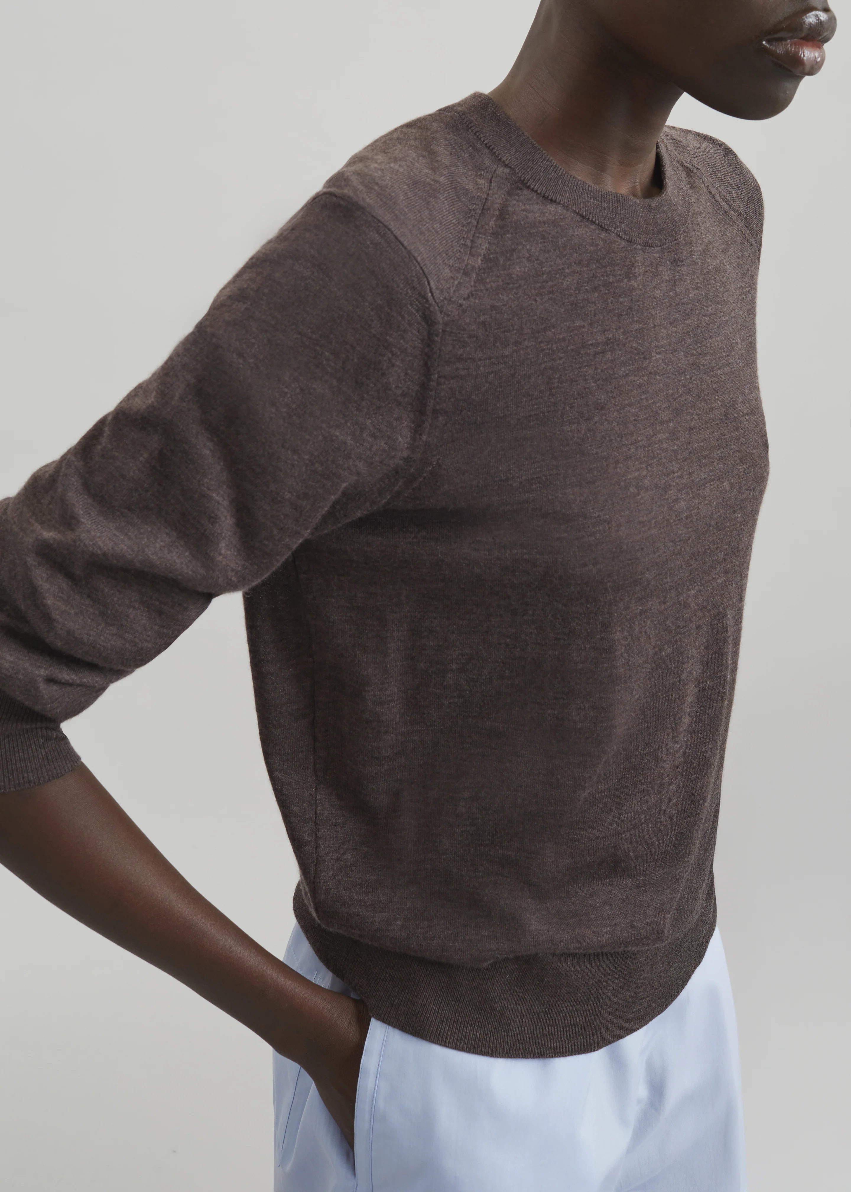 Loulou de Saison Ditto Fluid Cashmere Sweater - Brown Melange - Image 2