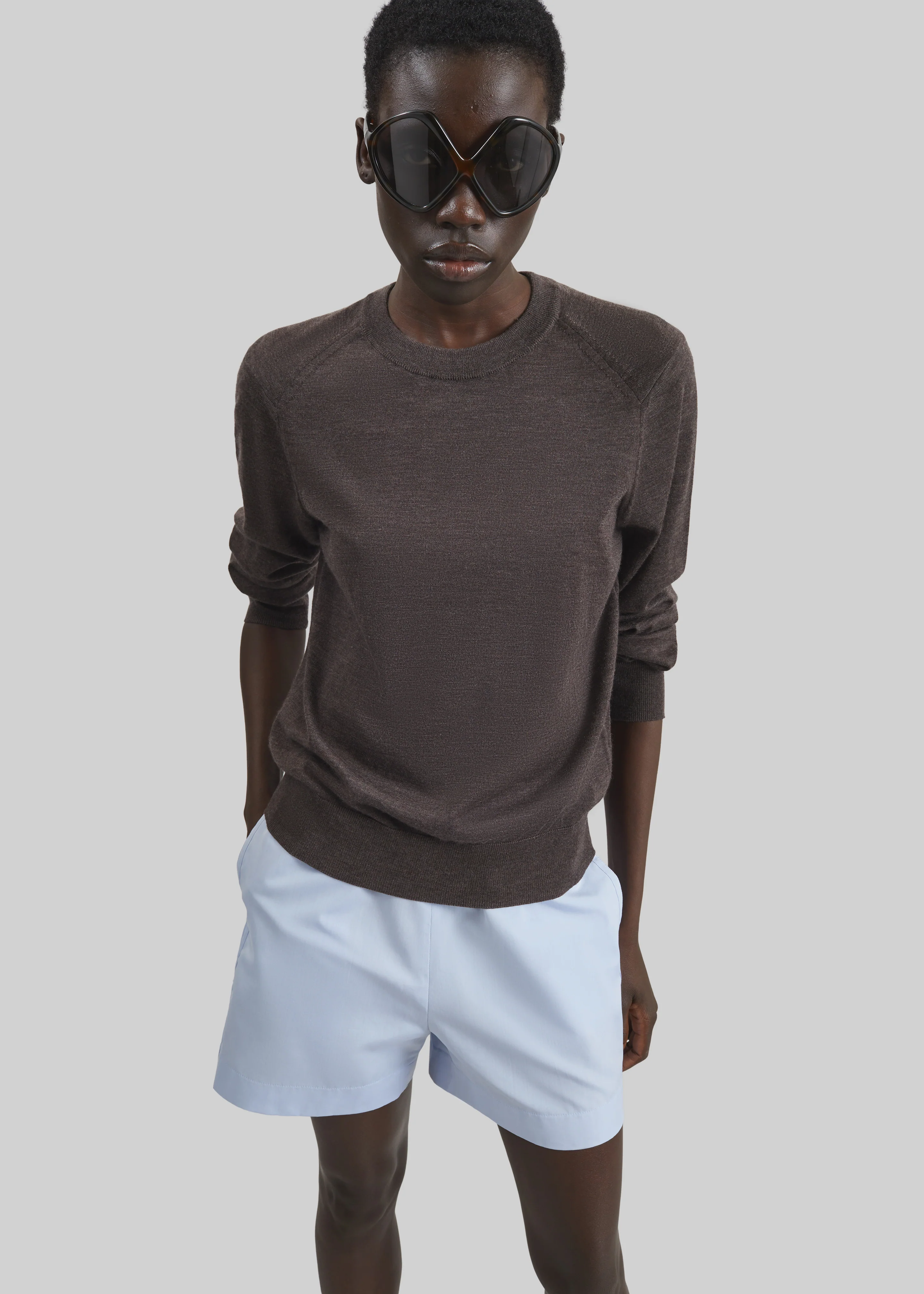 Loulou de Saison Ditto Fluid Cashmere Sweater - Brown Melange - Image 4