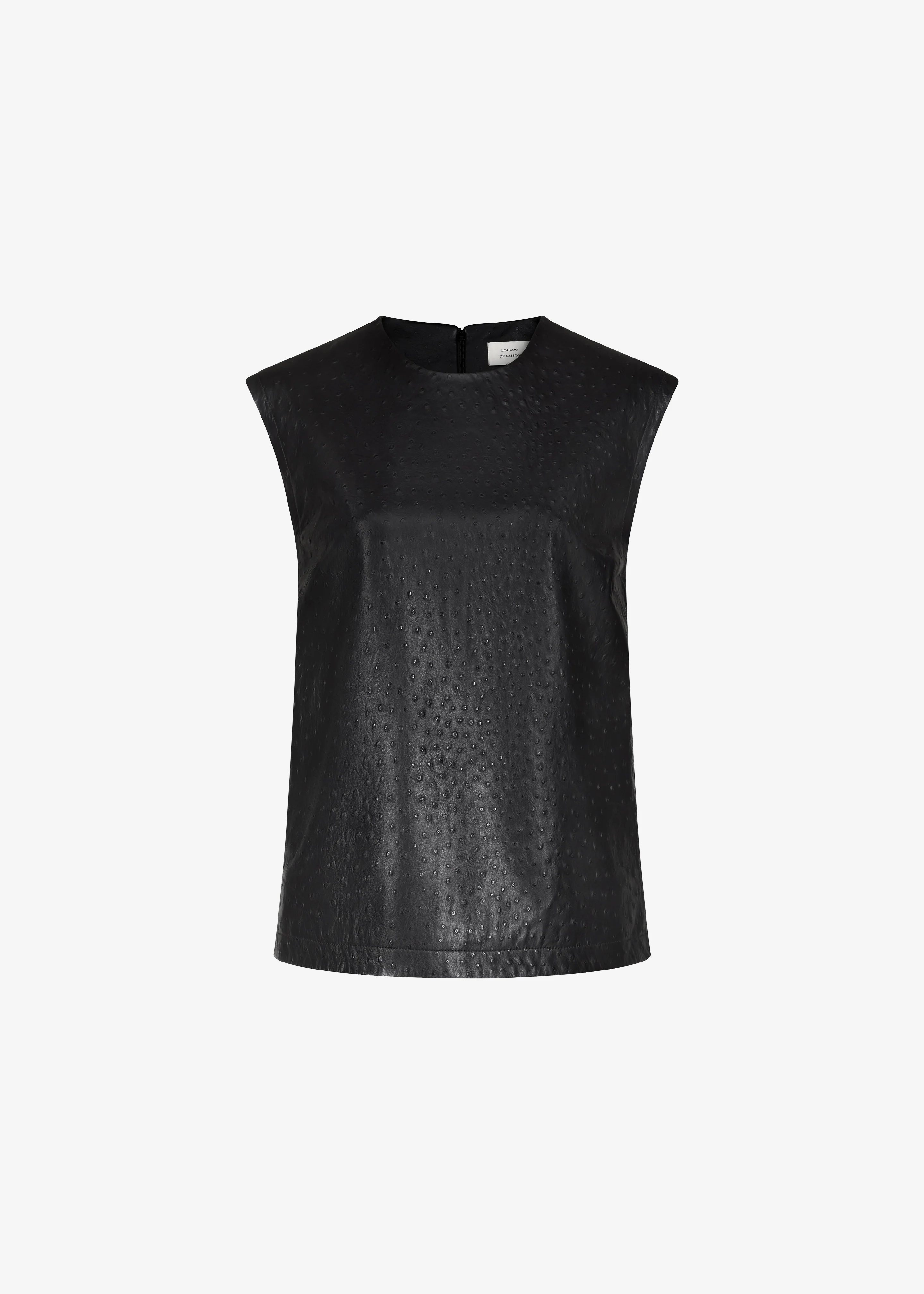 Loulou de Saison Fiza Ostrich-Effect Leather Top - Black - Image 6