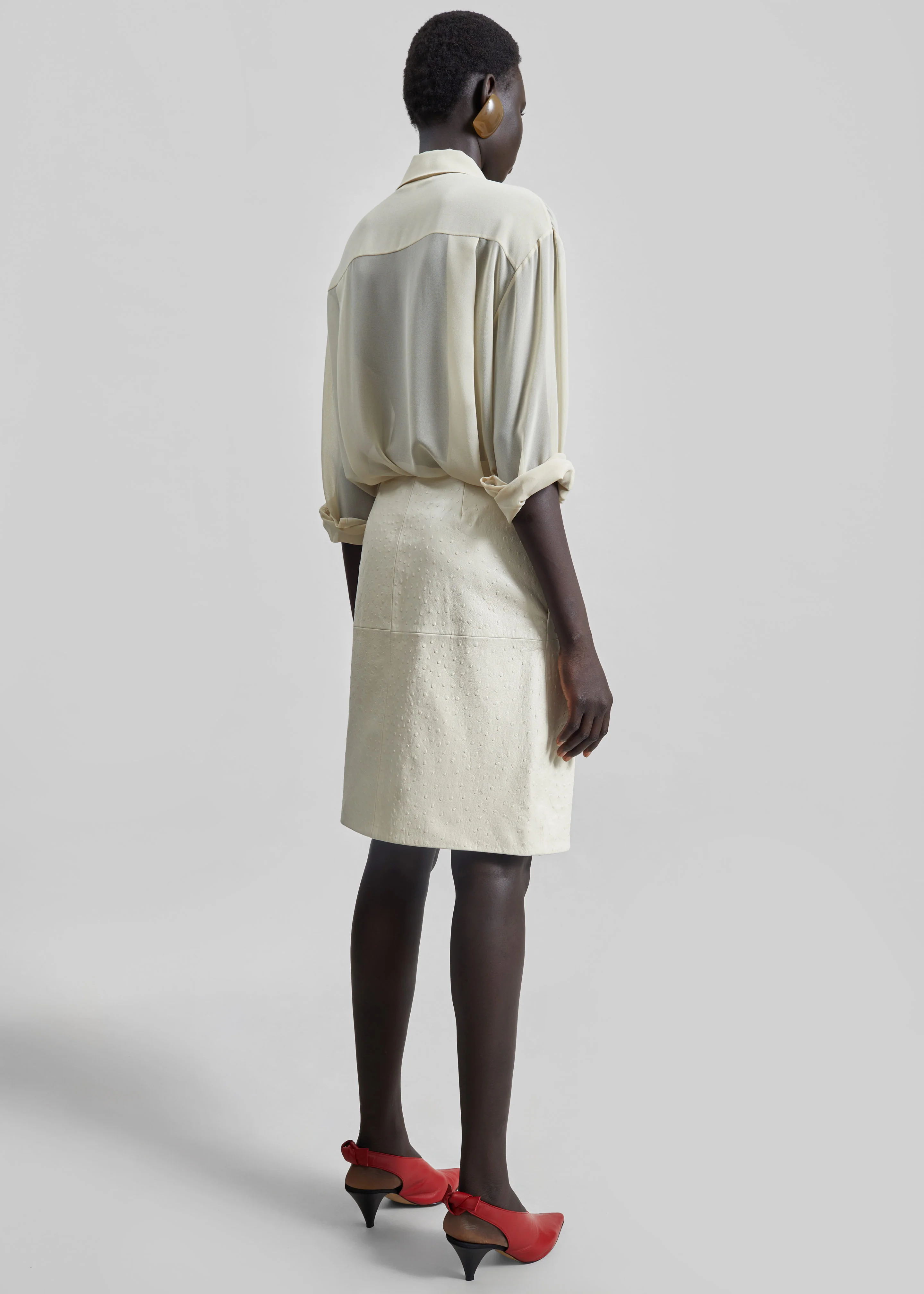 Loulou de Saison Gora Ostrich-Effect Leather Wrap Skirt - Ivory - Image 8