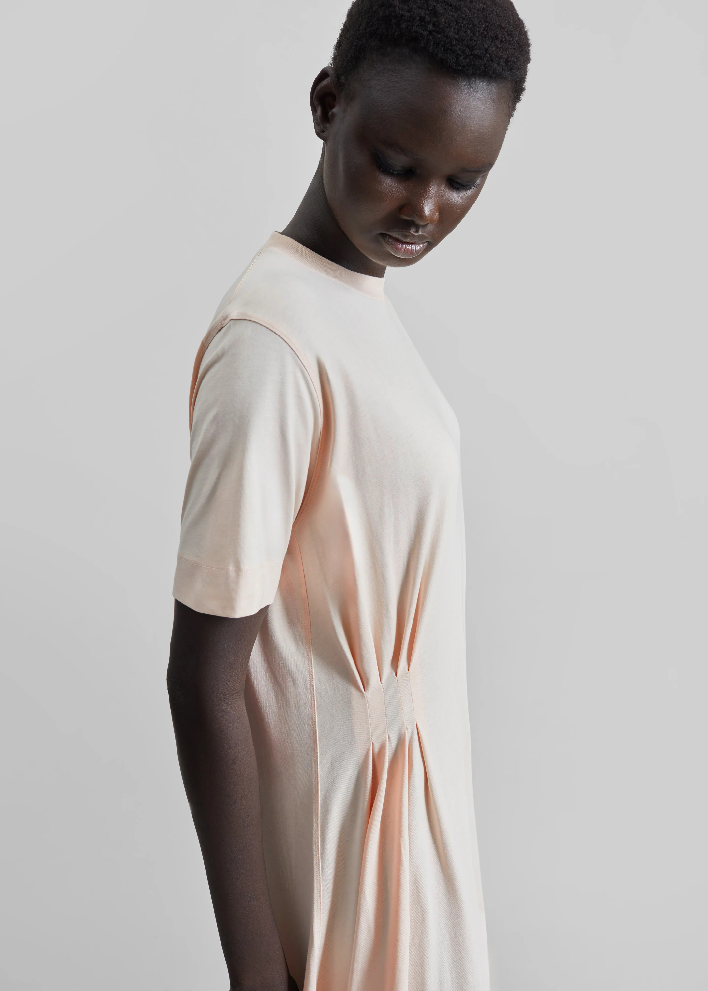 Loulou de Saison Igari Asymmetric T-Shirt Dress - Cream Rose - Image 2