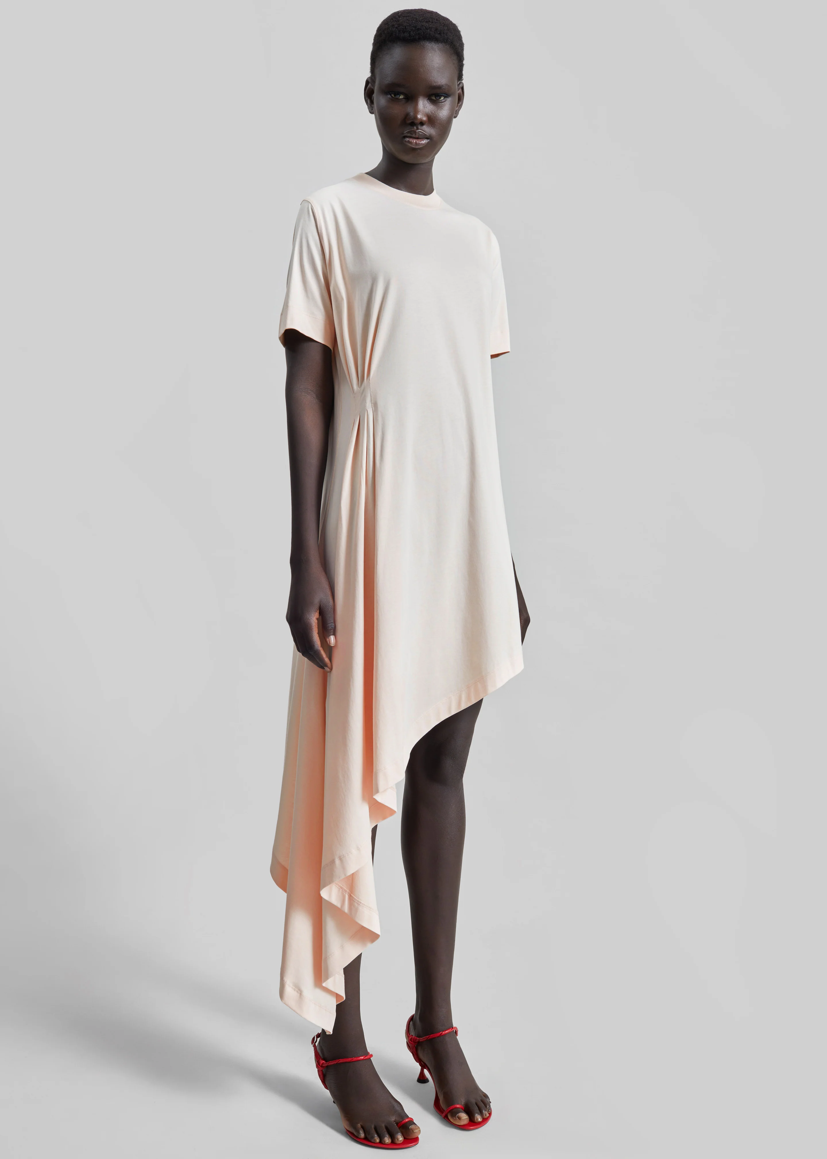 Loulou de Saison Igari Asymmetric T-Shirt Dress - Cream Rose - Image 3