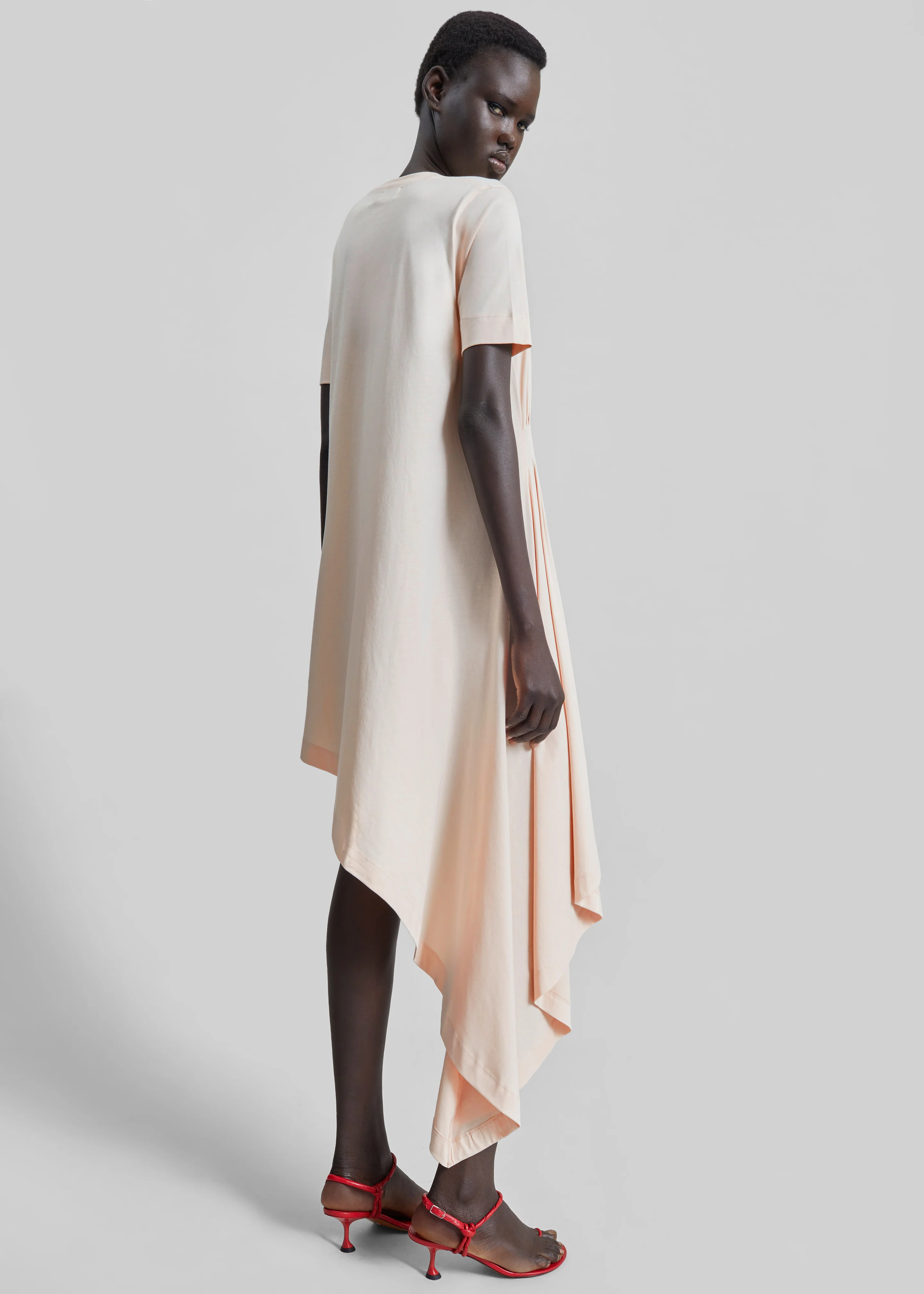 Loulou de Saison Igari Asymmetric T-Shirt Dress - Cream Rose - Image 4