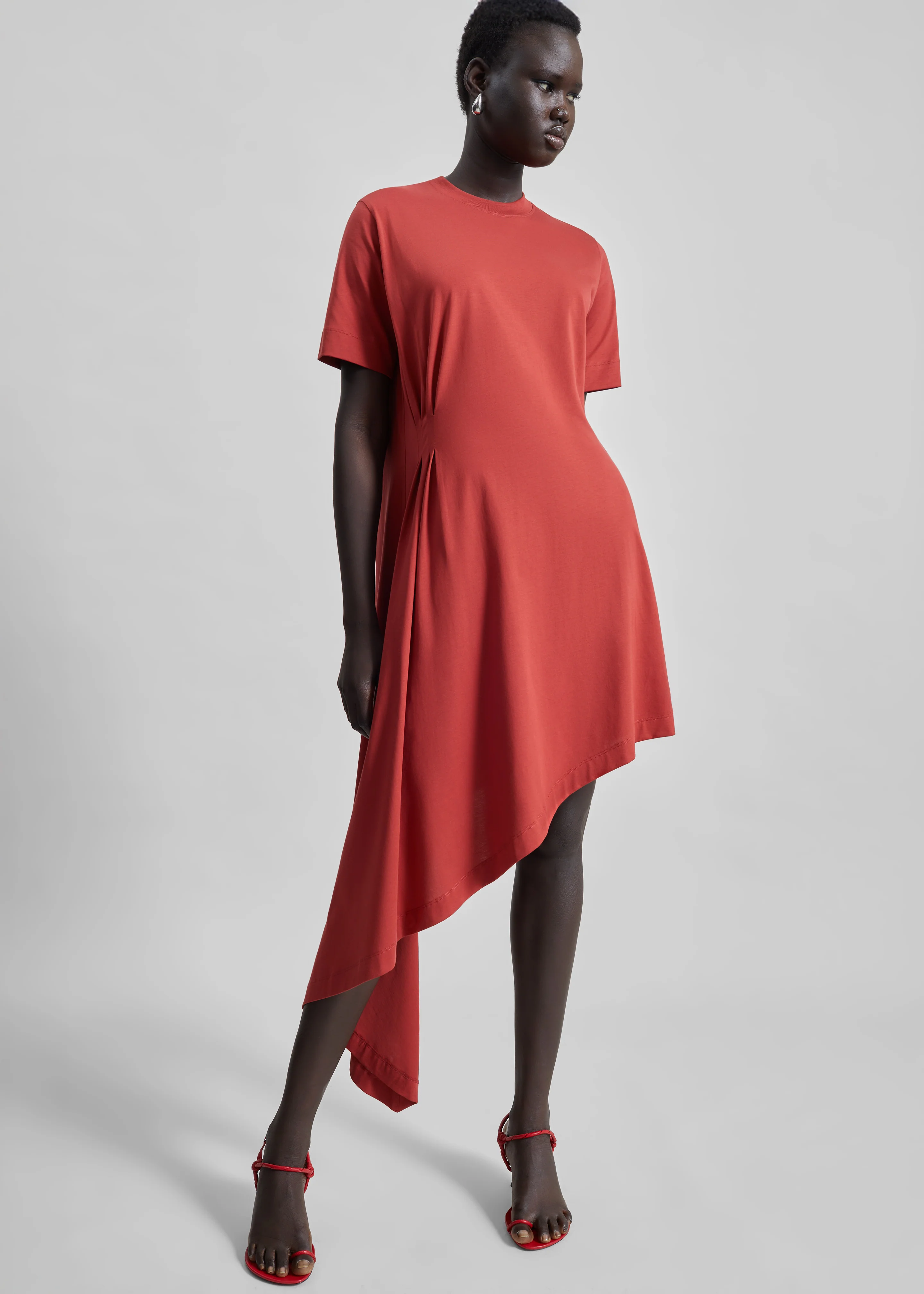Loulou de Saison Igari Asymmetric T-Shirt Dress - Red - Image 2