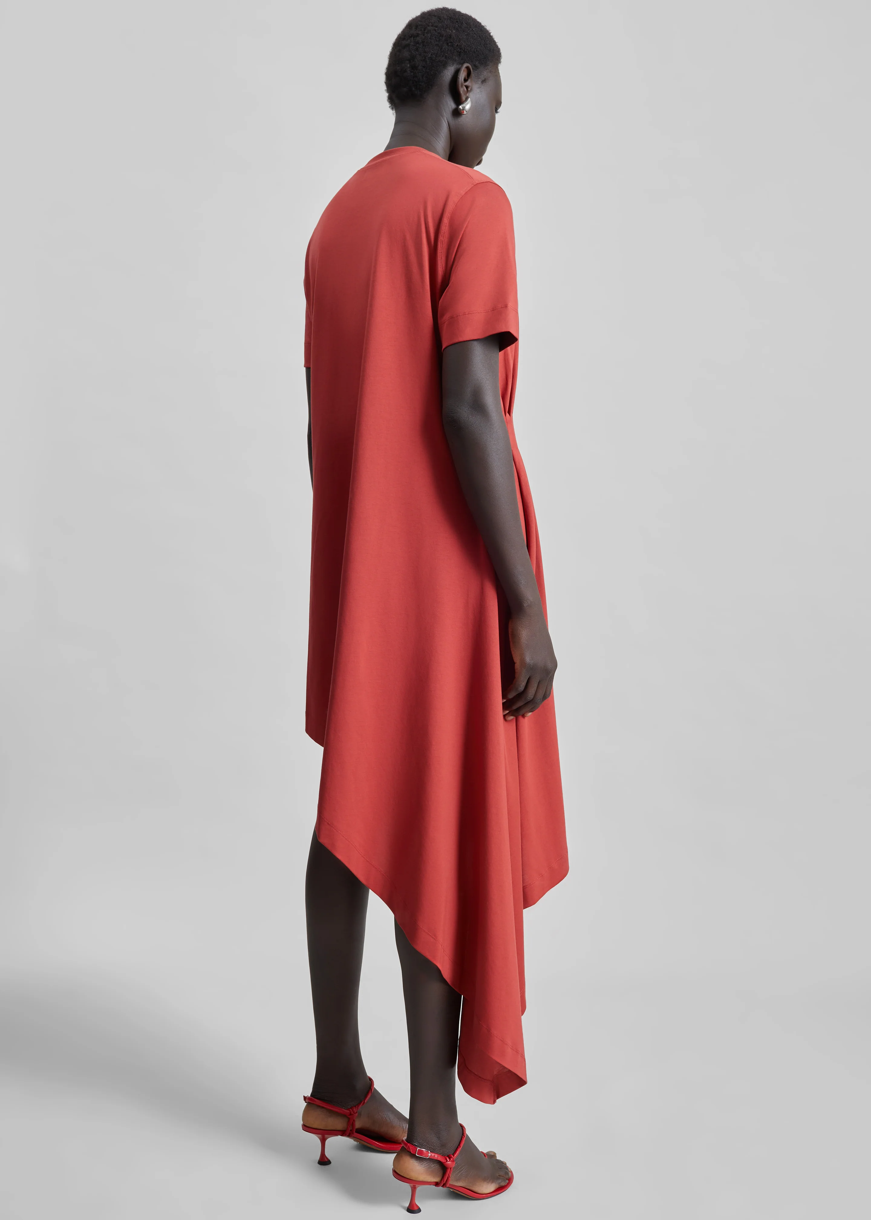 Loulou de Saison Igari Asymmetric T-Shirt Dress - Red - Image 5