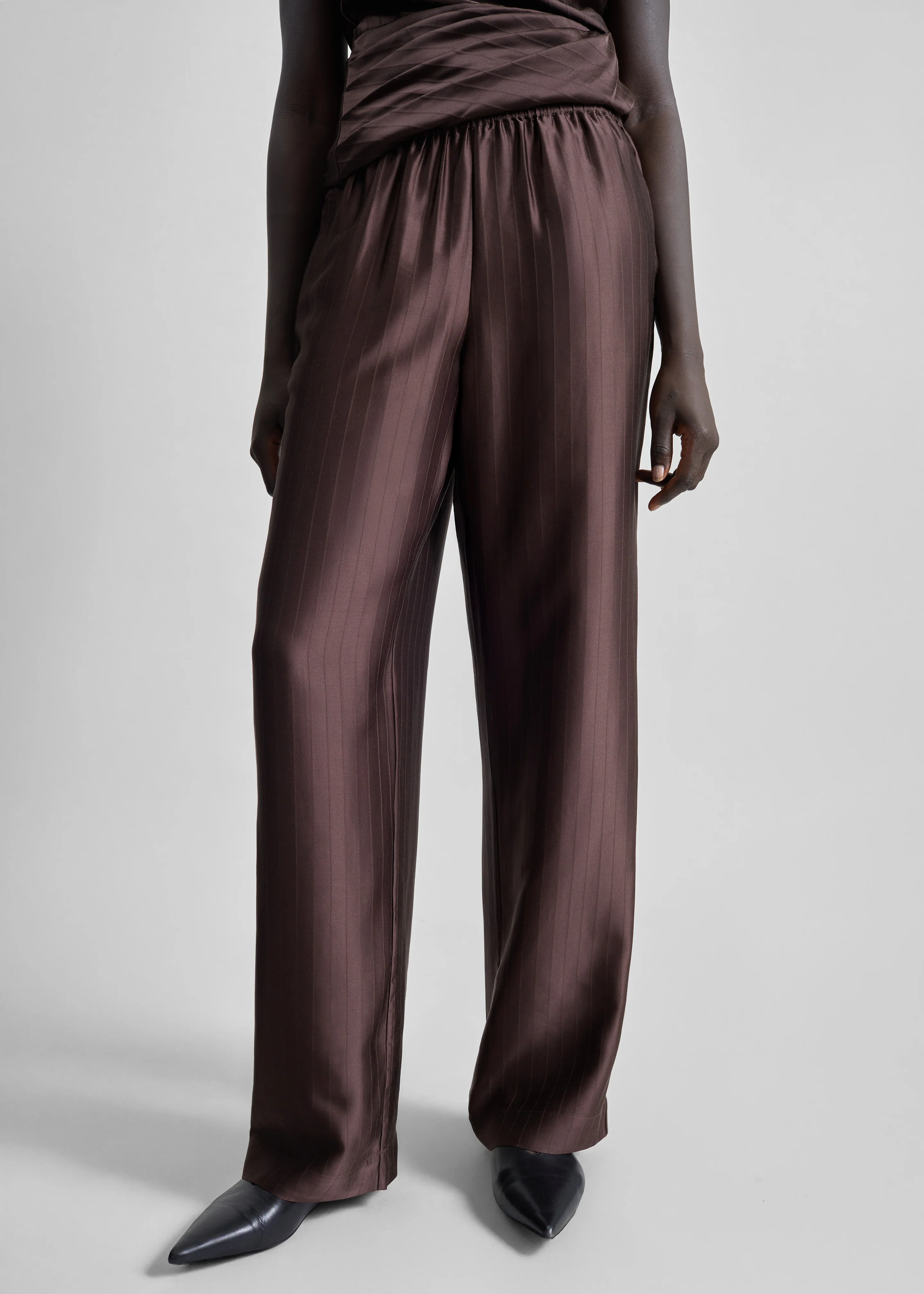 Loulou de Saison Kadala Silk Blend Trousers - Dark Brown - Image 2