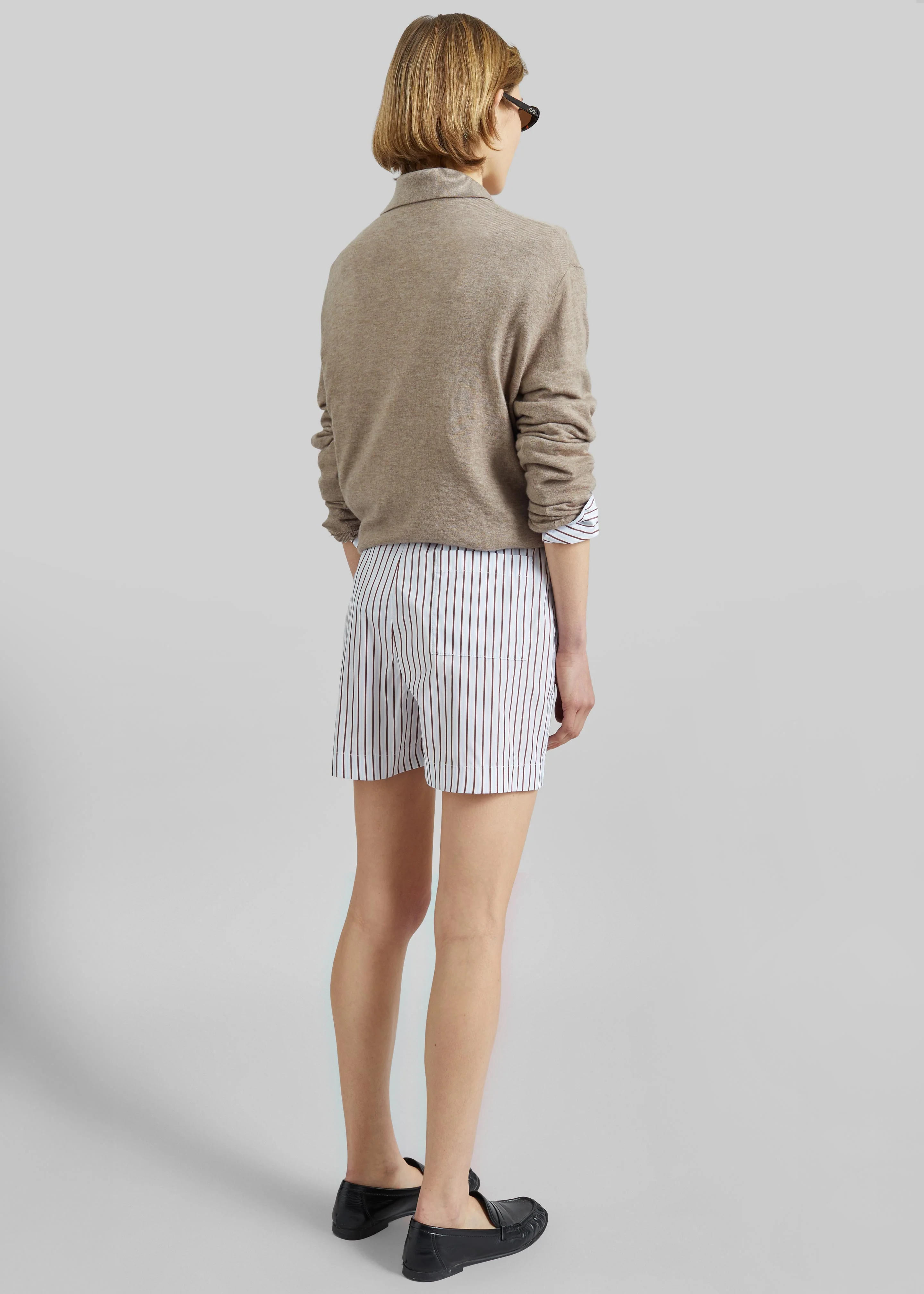 Loulou de Saison Lory Striped Cotton Shorts - Dark Red/Light Blue - Image 6