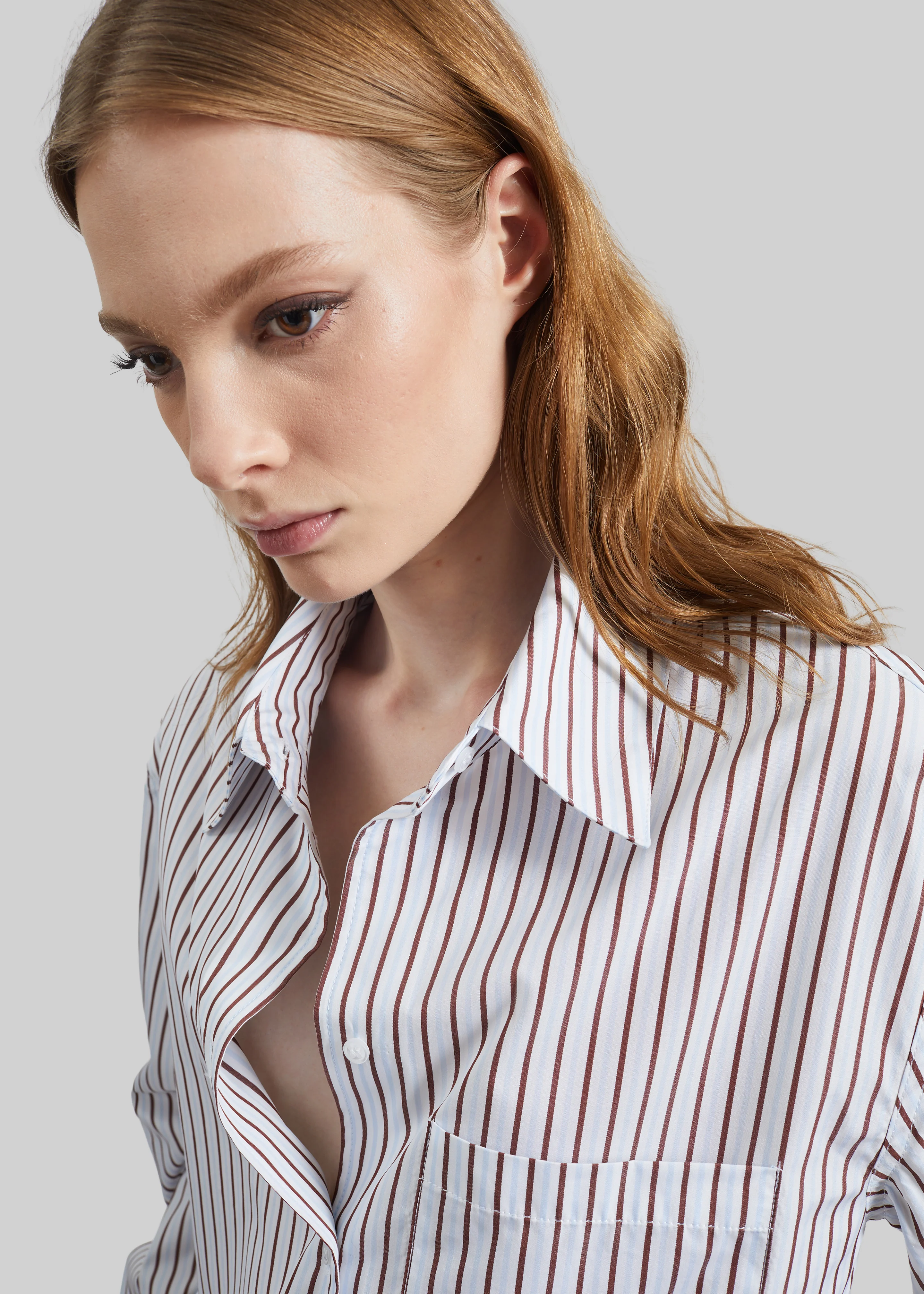 Loulou de Saison Maud Oversized Cotton Poplin Shirt - Dark Red/Light Blue - Image 2