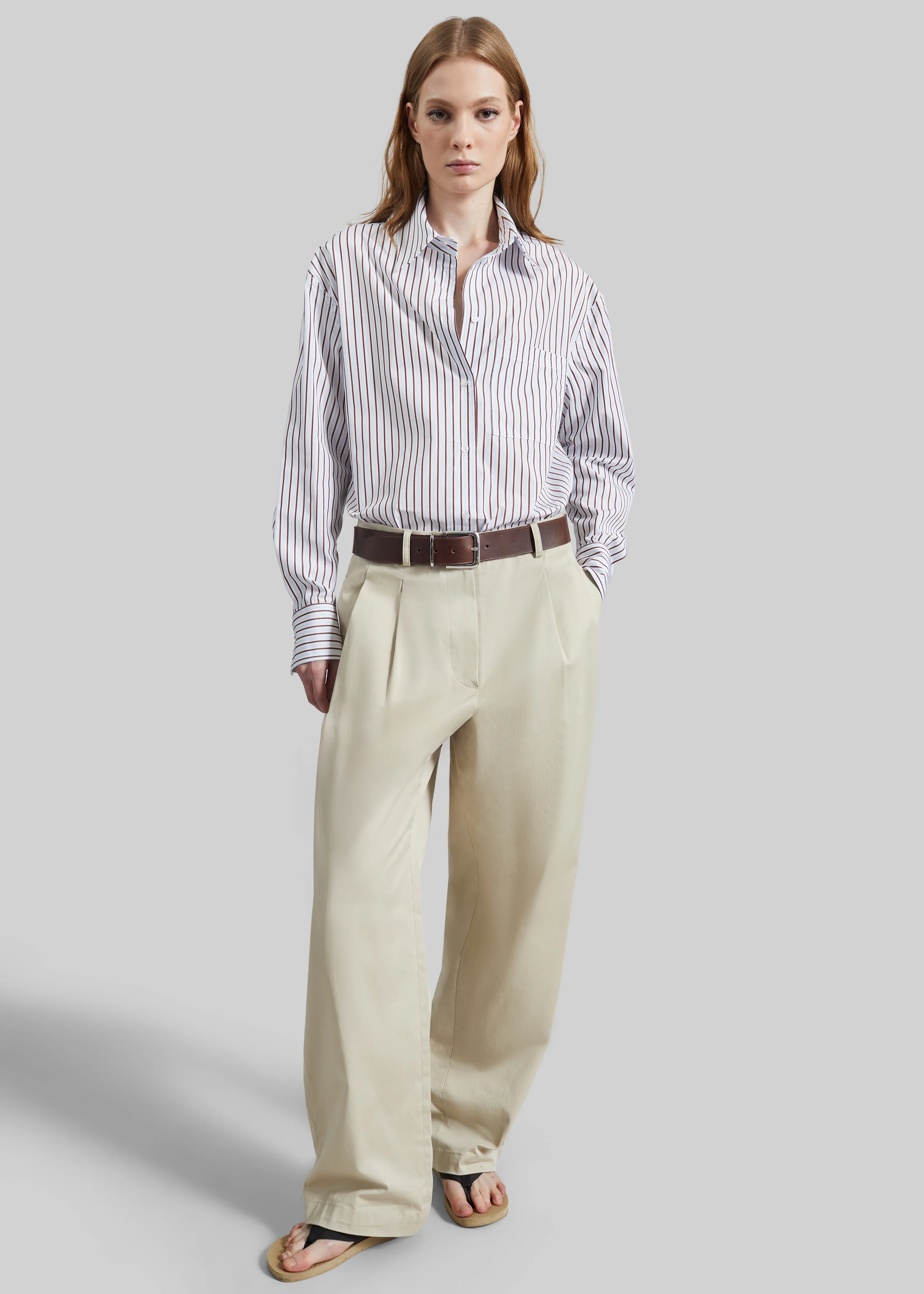 Loulou de Saison Maud Oversized Cotton Poplin Shirt - Dark Red/Light Blue - Image 3