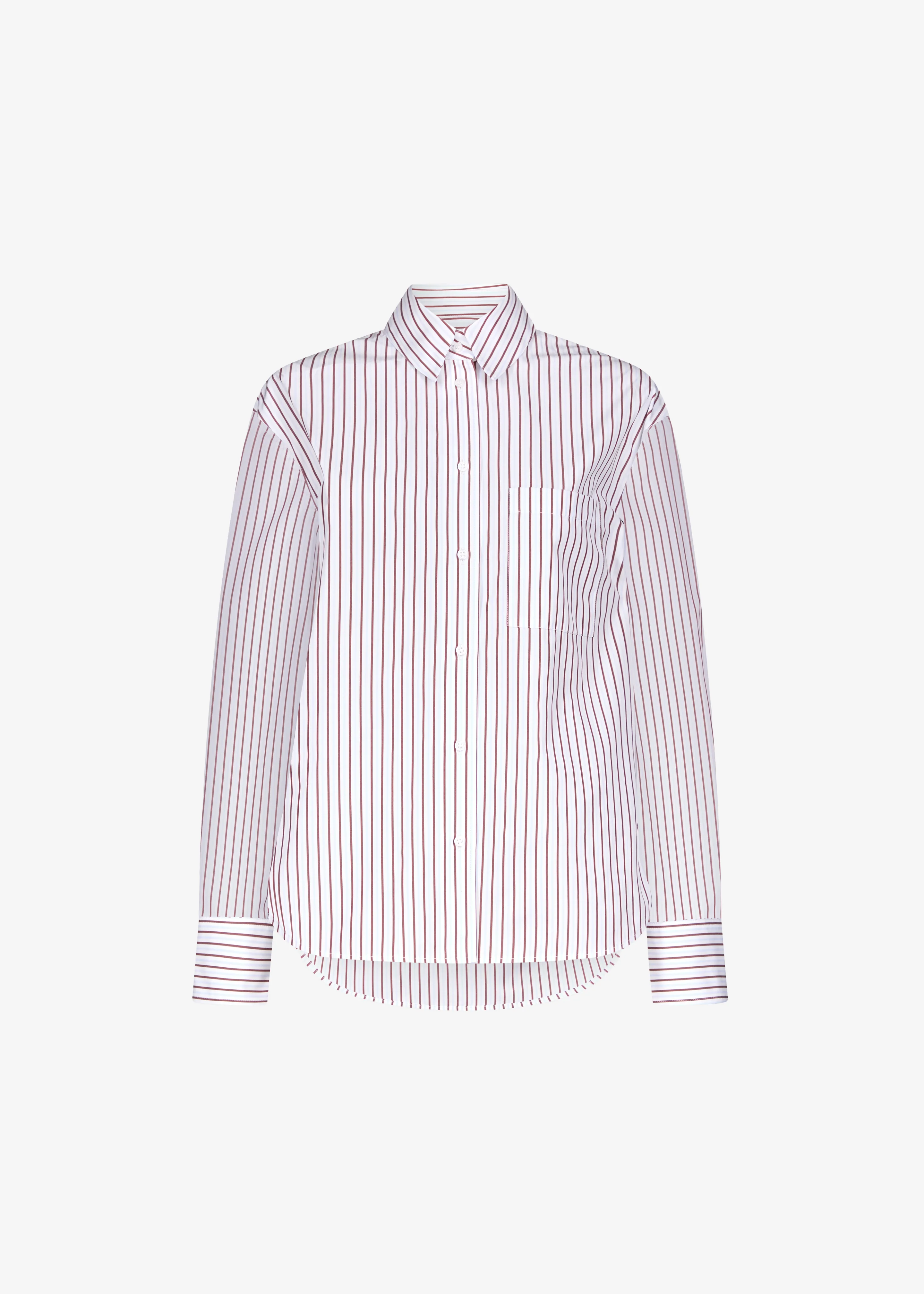 Loulou de Saison Maud Oversized Cotton Poplin Shirt - Dark Red/Light Blue - Image 6